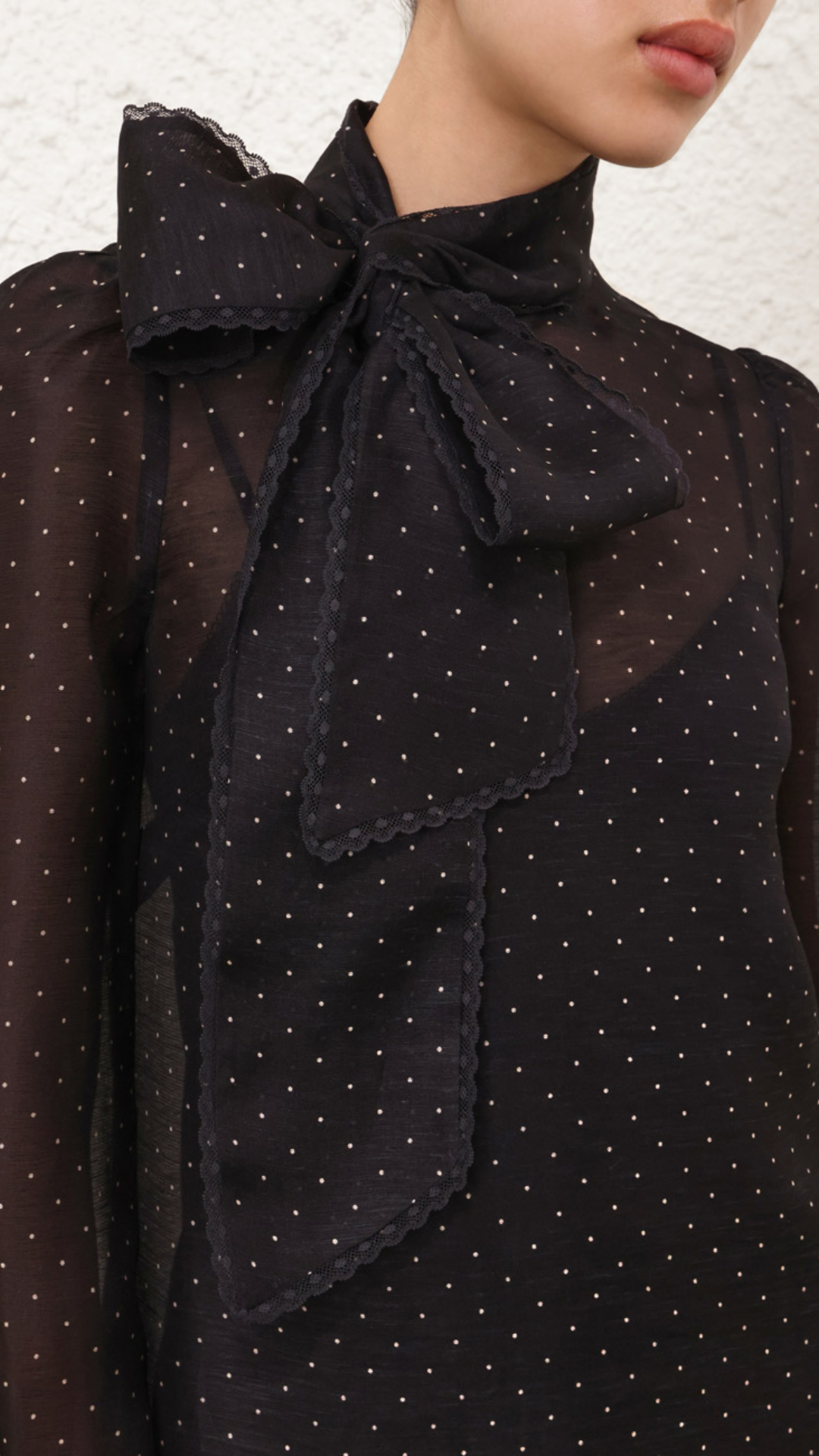 Zimmermann Dream Pussybow Mini Dress in Black Dot