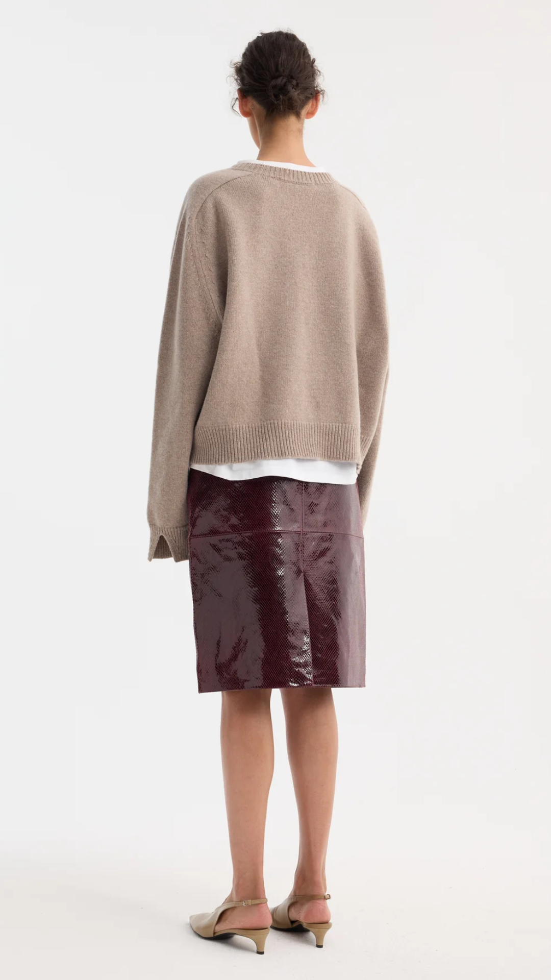 Rohe Snake Leather Skirt in Burgundy Snake