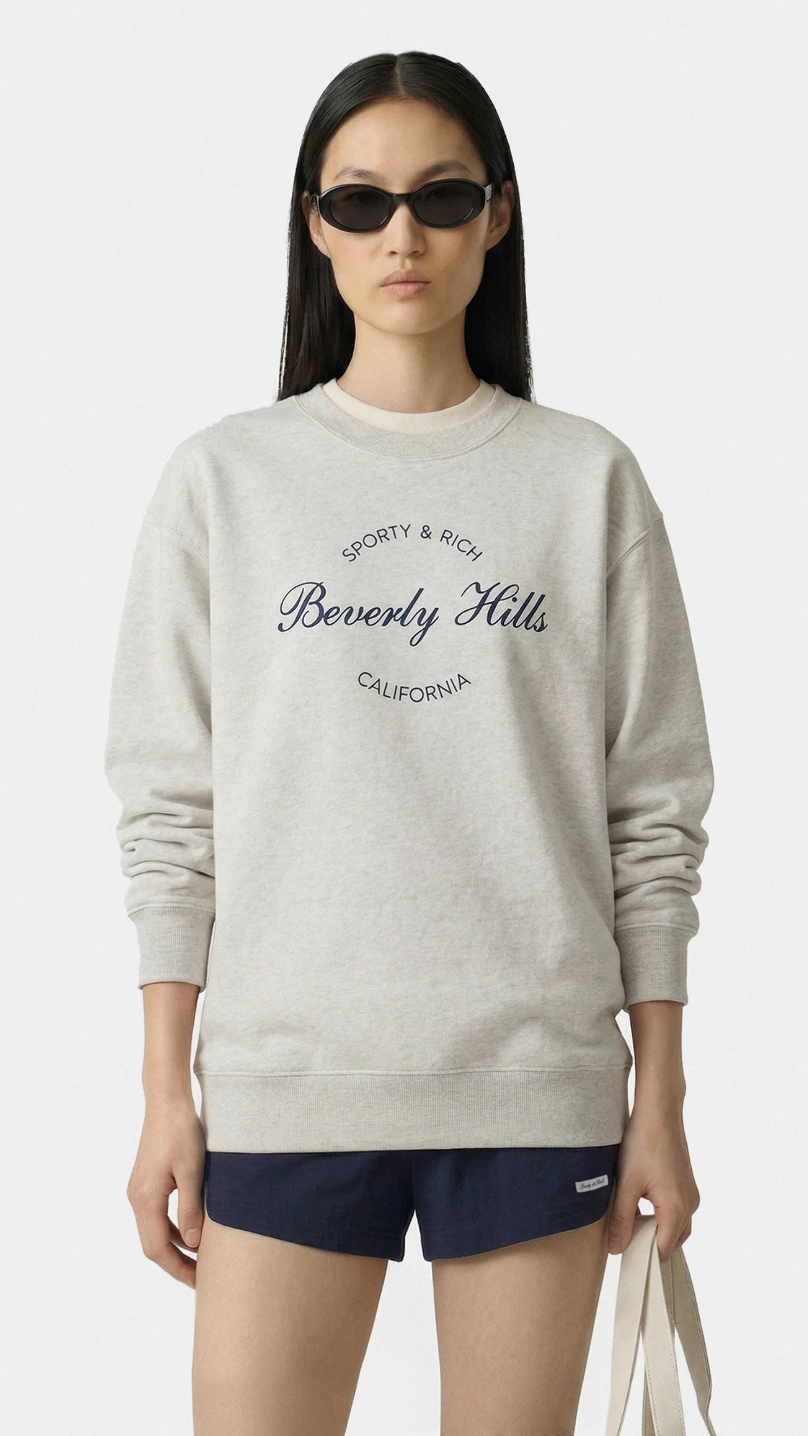 Sporty & Rich Beverly Script Crewneck in Heather Gray