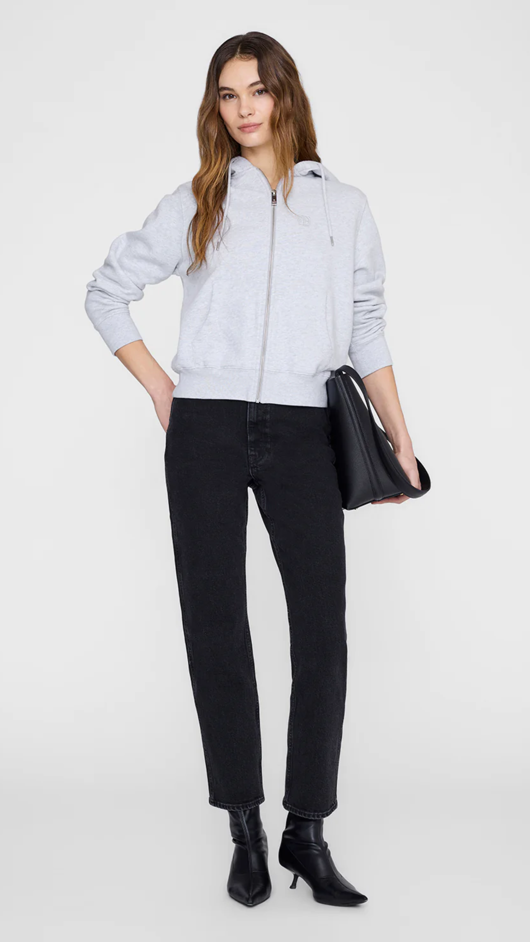 Anine Bing Casper Zip Up in Grey Melange