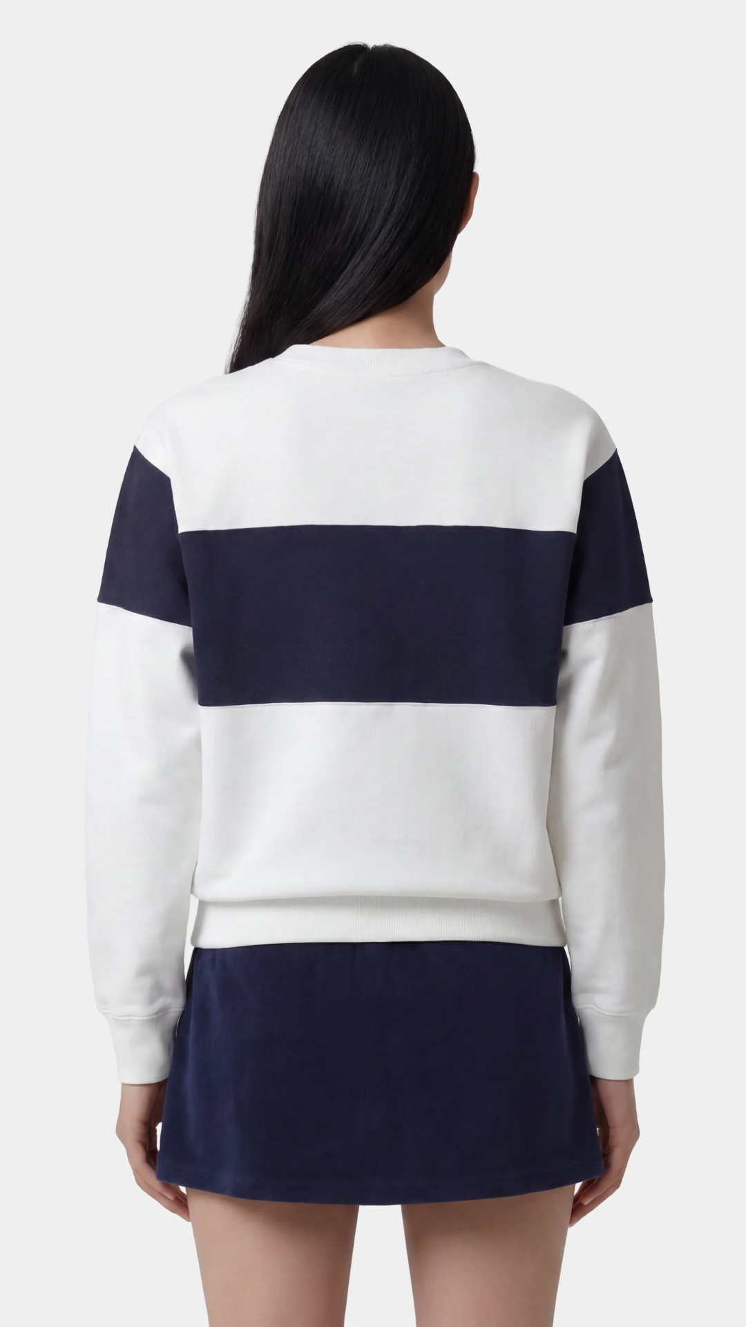 Sporty & Rich Signature Logo Block Crewneck in Dark Navy