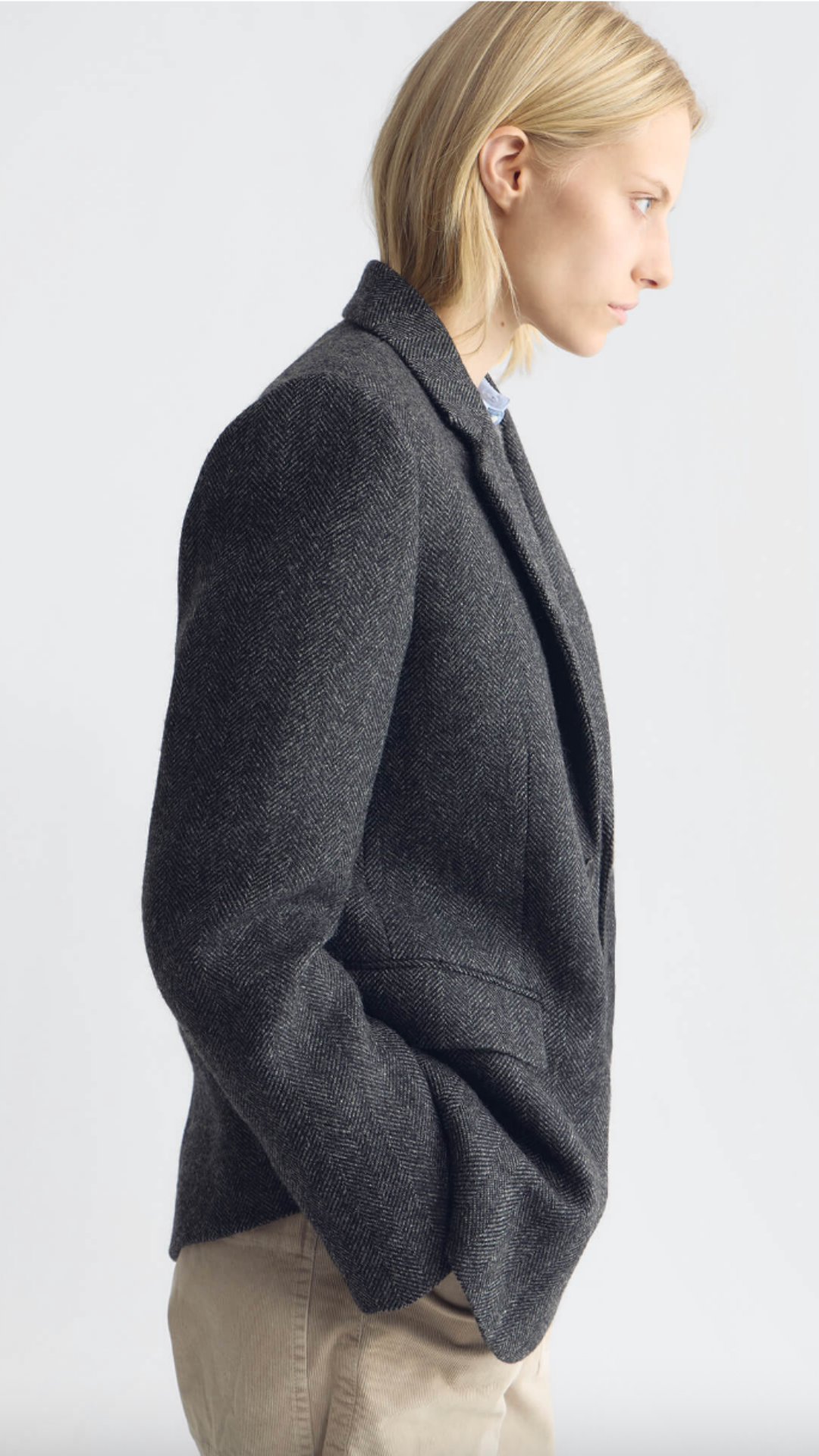 Nili Lotan Romain Boyfriend Jacket in Dark Charcoal Herringbone