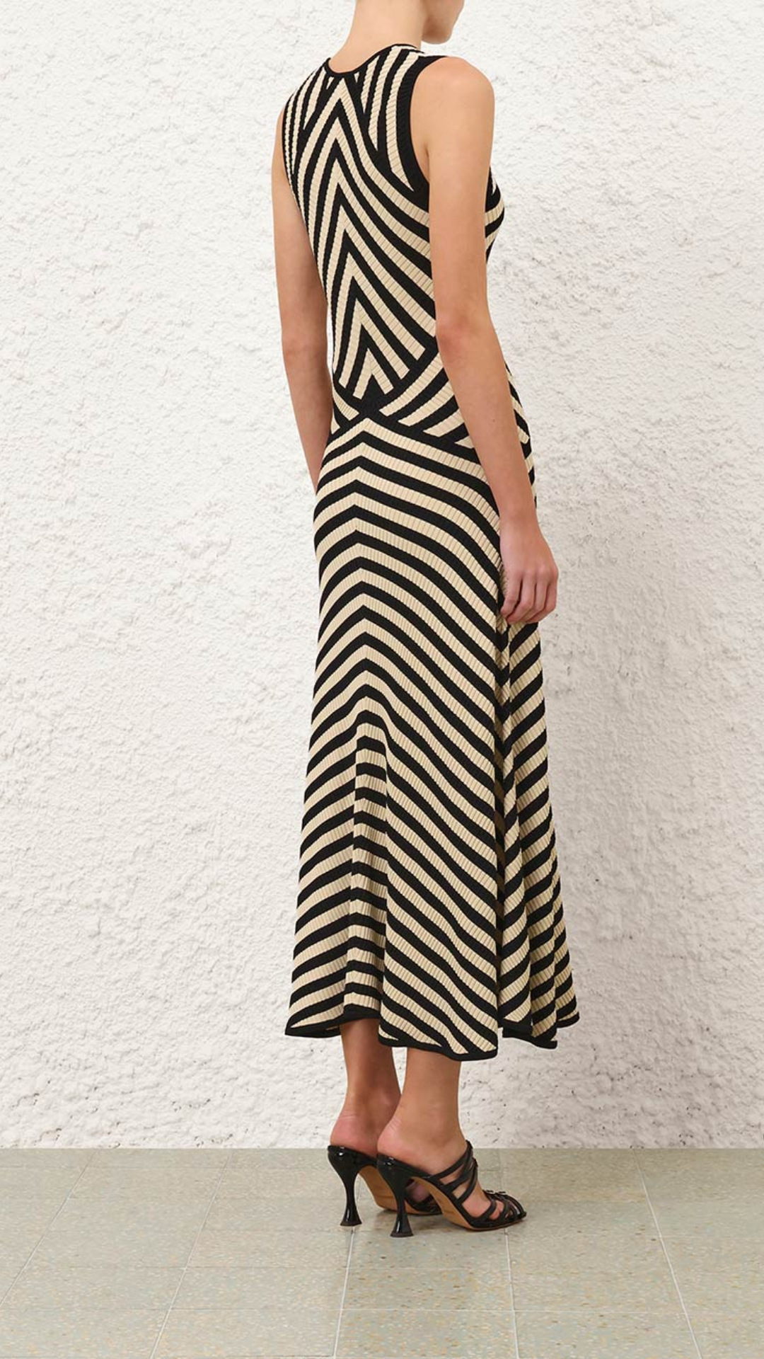 Zimmermann Valiant Deco Stripe Midi Dress in Black Cream