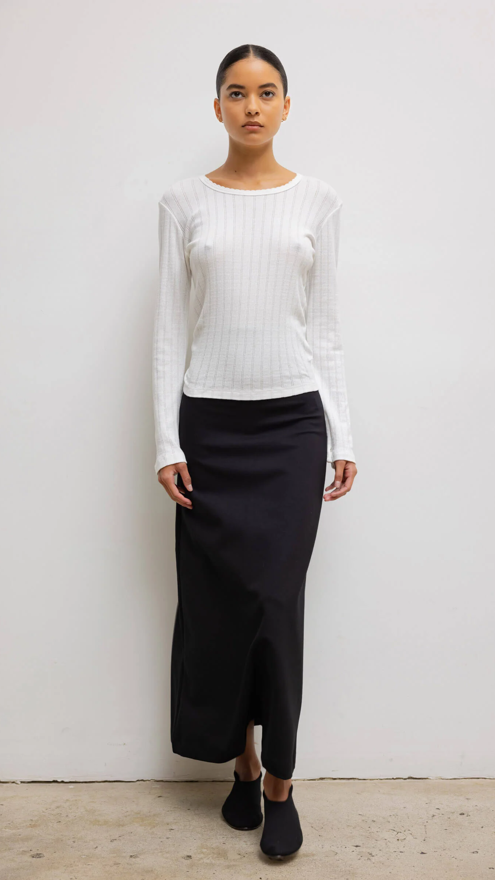LESET Pointelle Slim Fit Long Sleeve in White