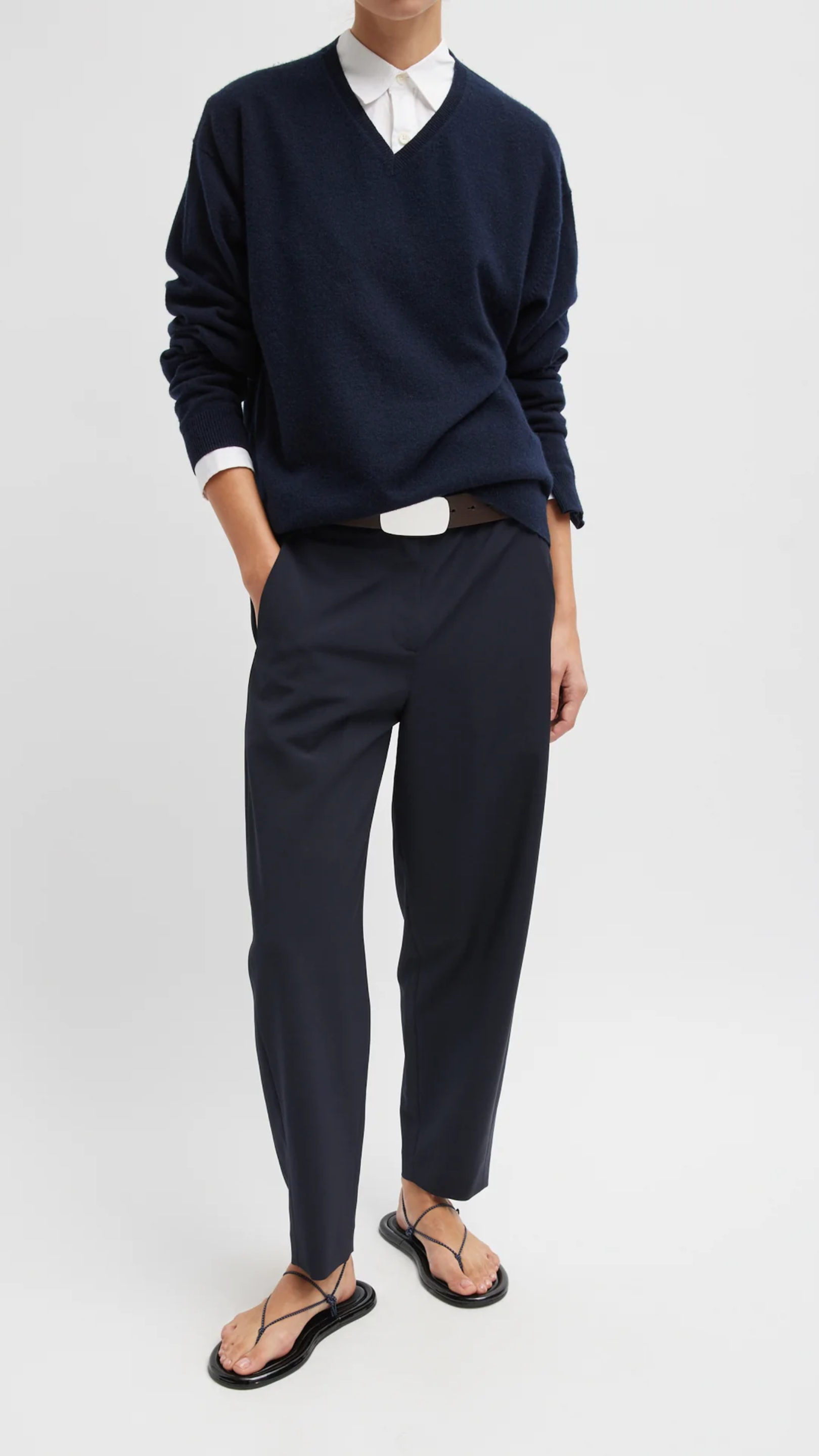 Tibi Tropical Wool Reese Trouser in Navy