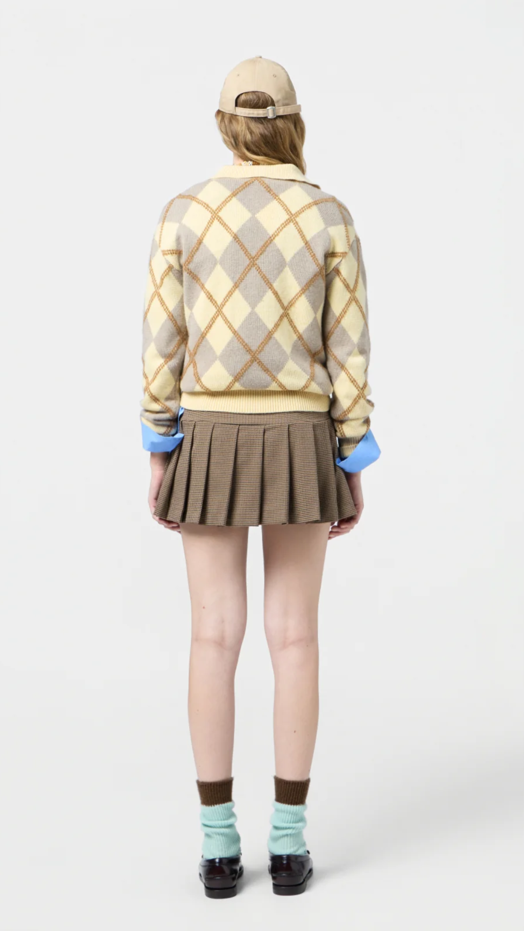 Guest in Residence Collegiate Argyle Polo Sweater in Butter Combo