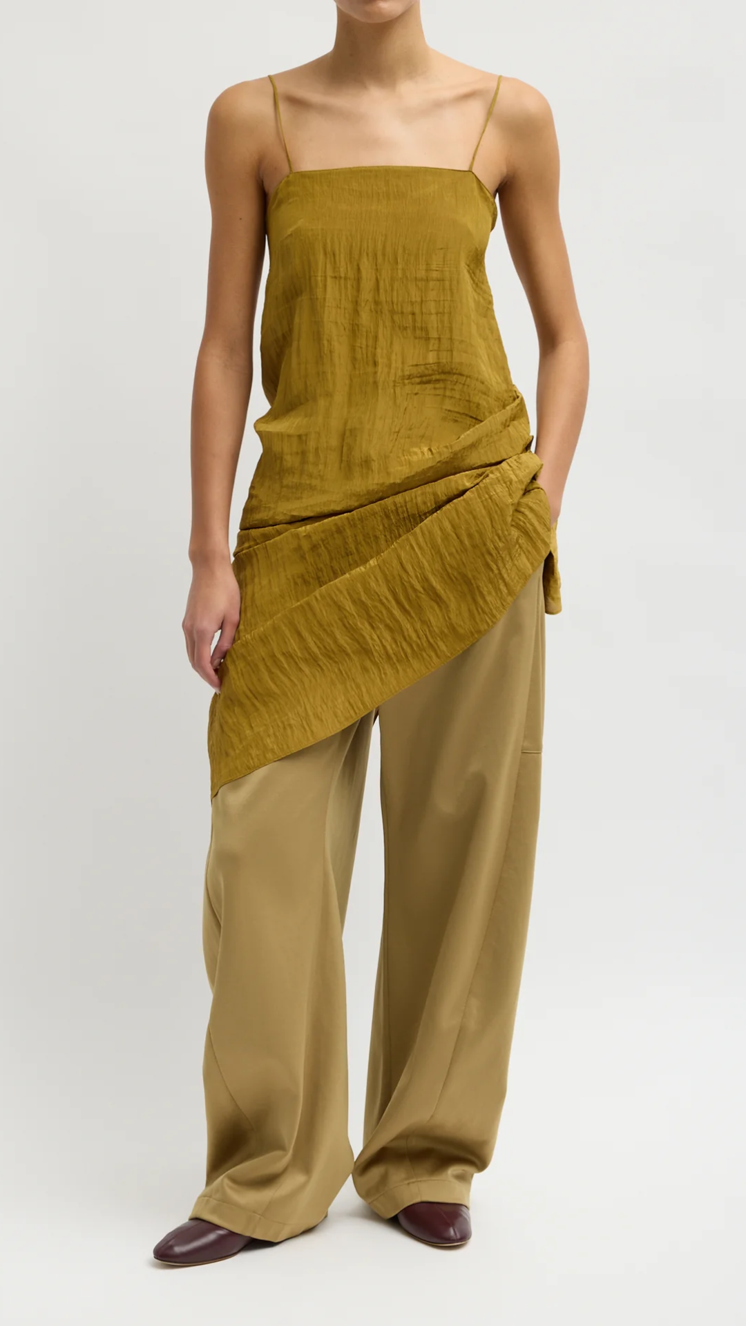 Tibi Active Knit Winslow Pant in Buff Tan
