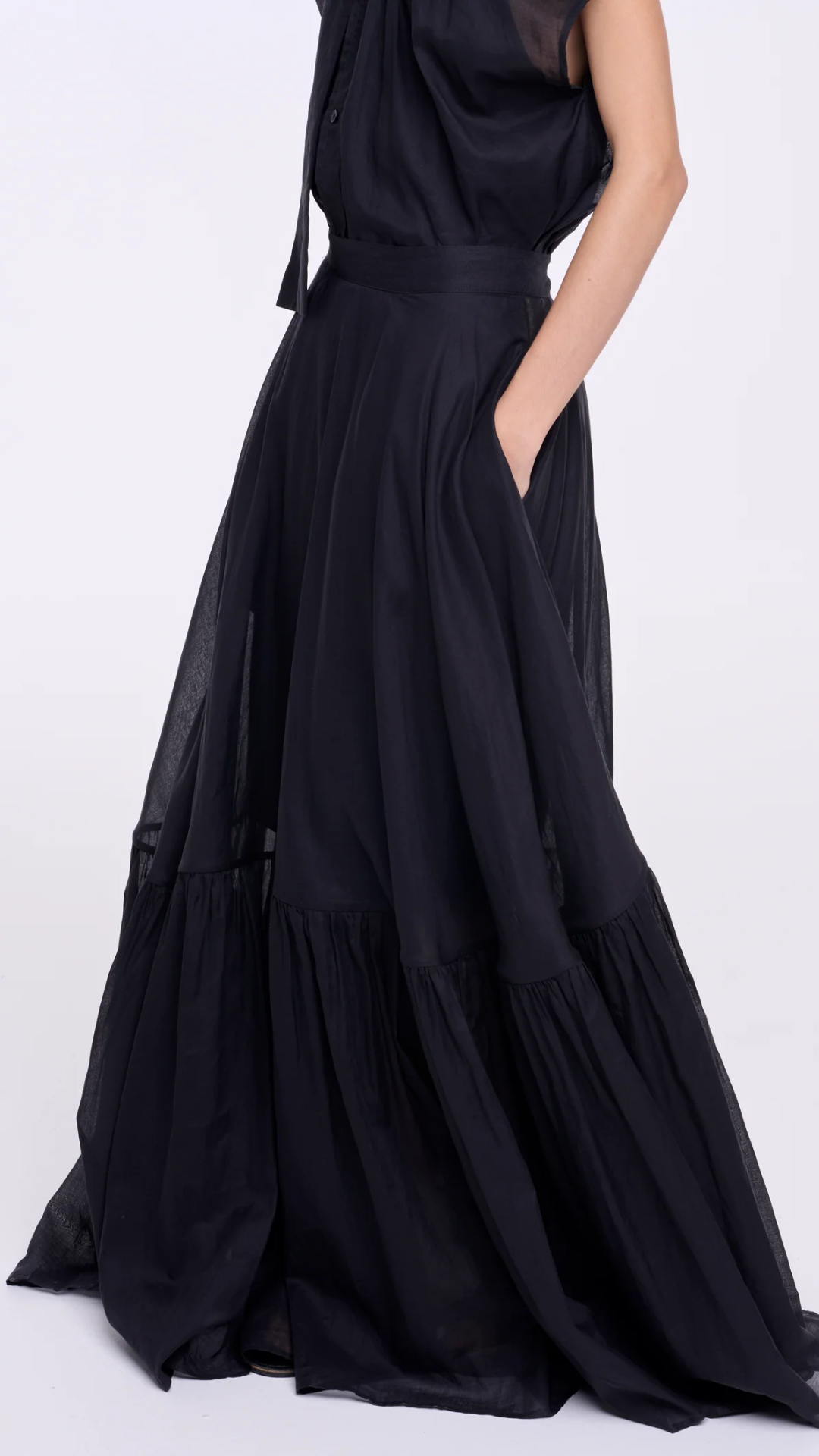Plan C Long Organza Skirt in Black
