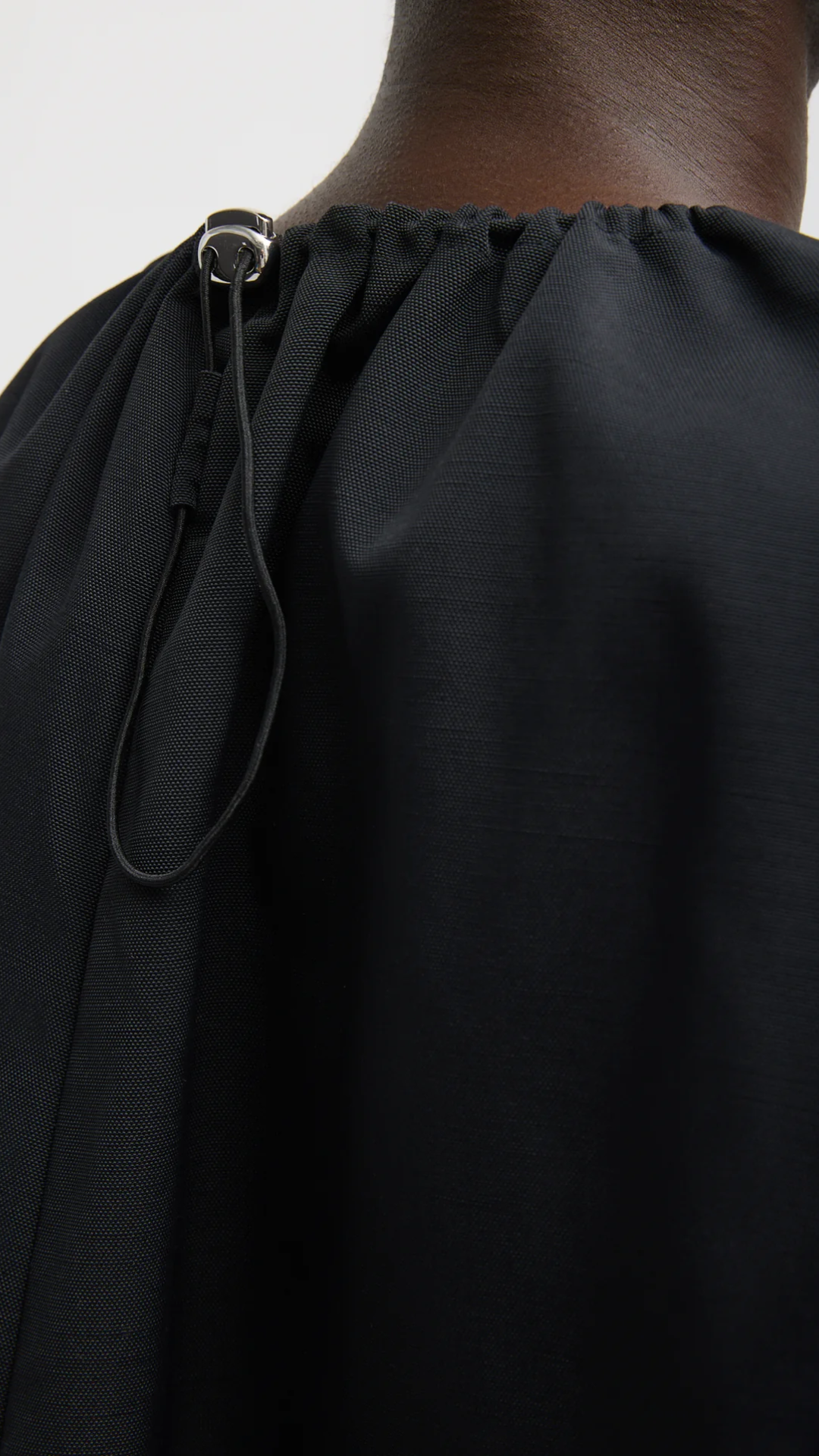 Tibi Lotte Nylon Shirred Neck Top in Black