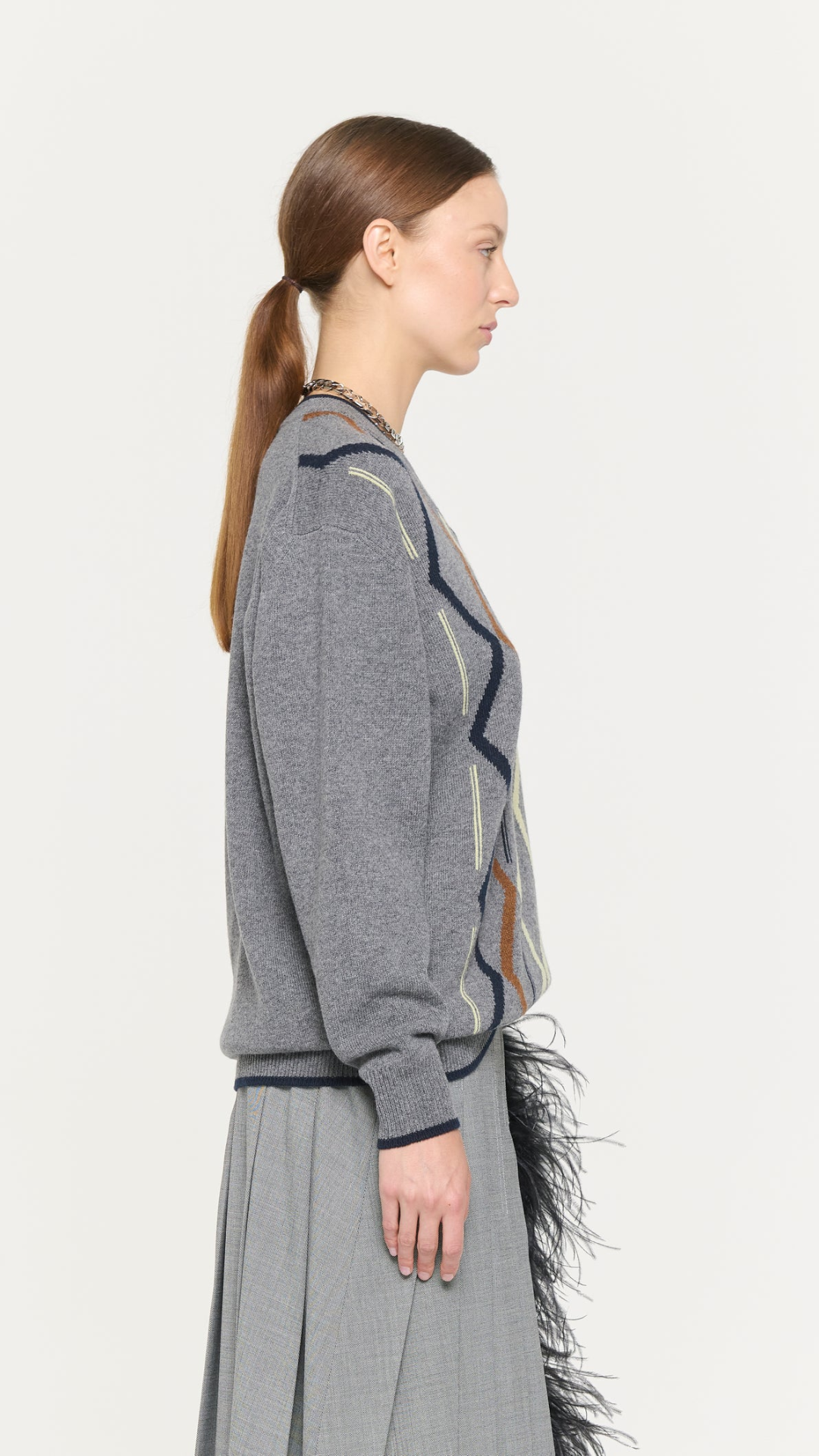 Plan C L/S Intarsia Crew Neck Knit in Multi