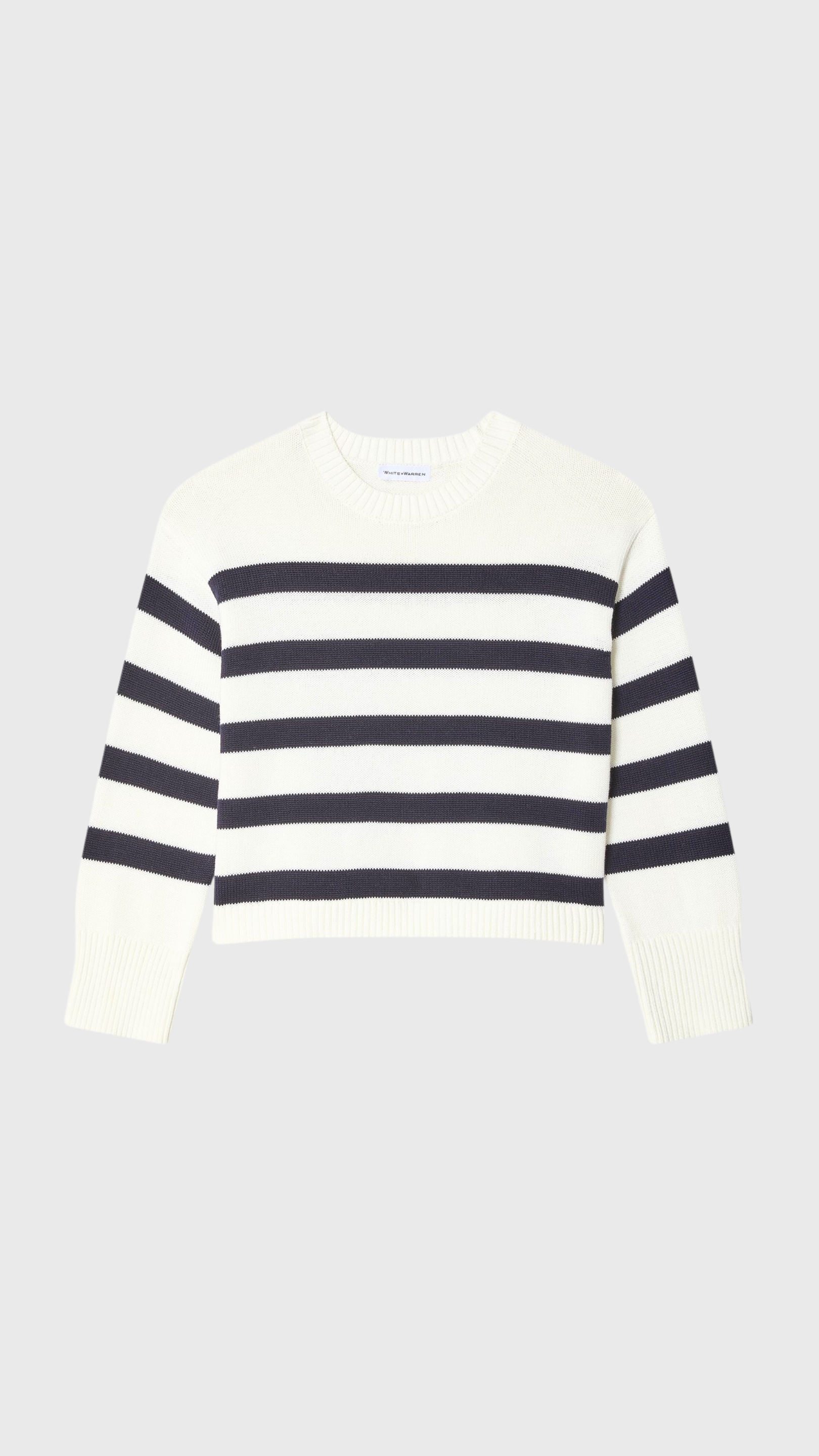 White + Warren Organic Cotton Easy Crewneck in Ivory Navy