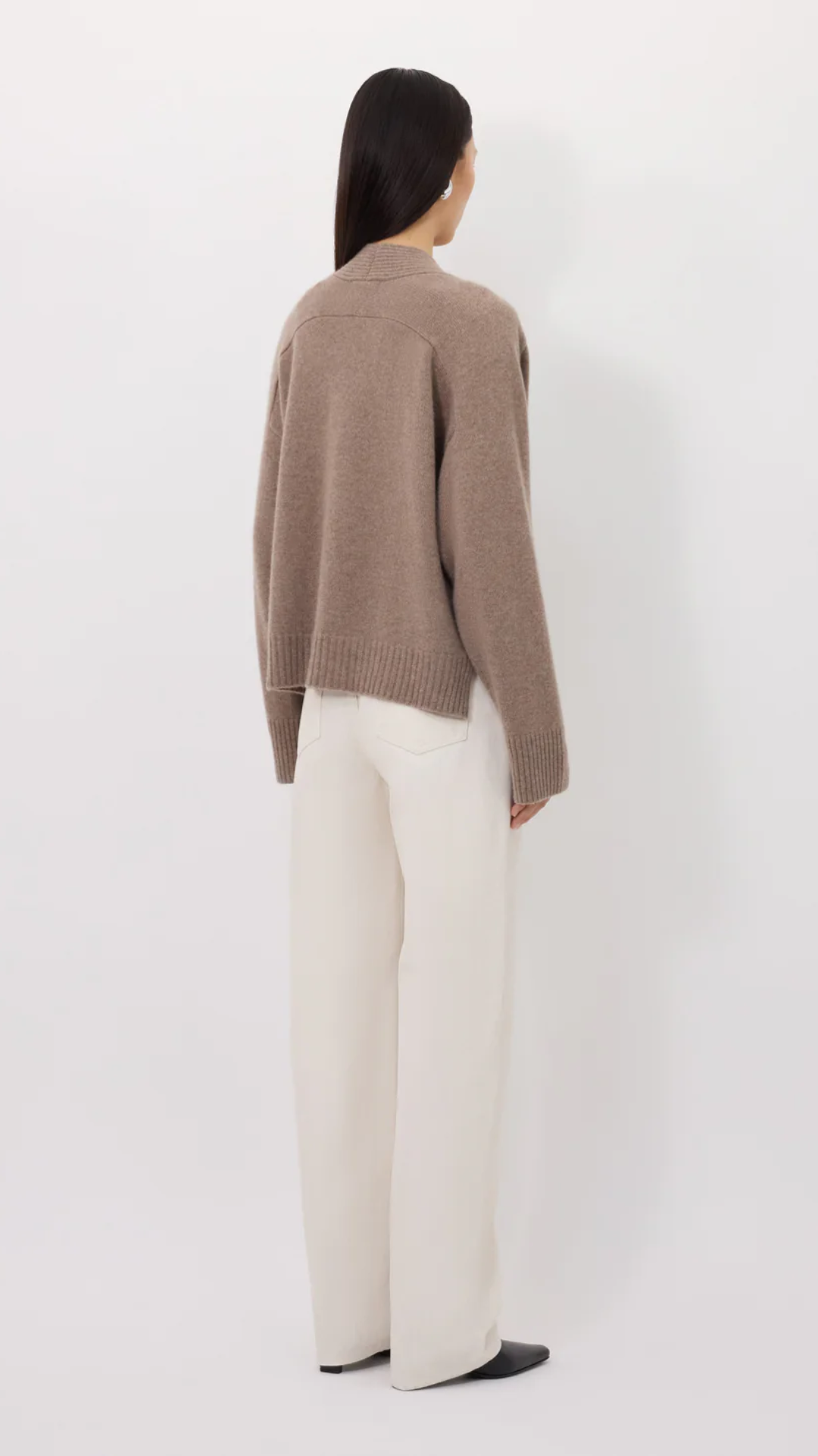 Loulou de Saison Kaia LDS V Neck Cardigan in Taupe Melange