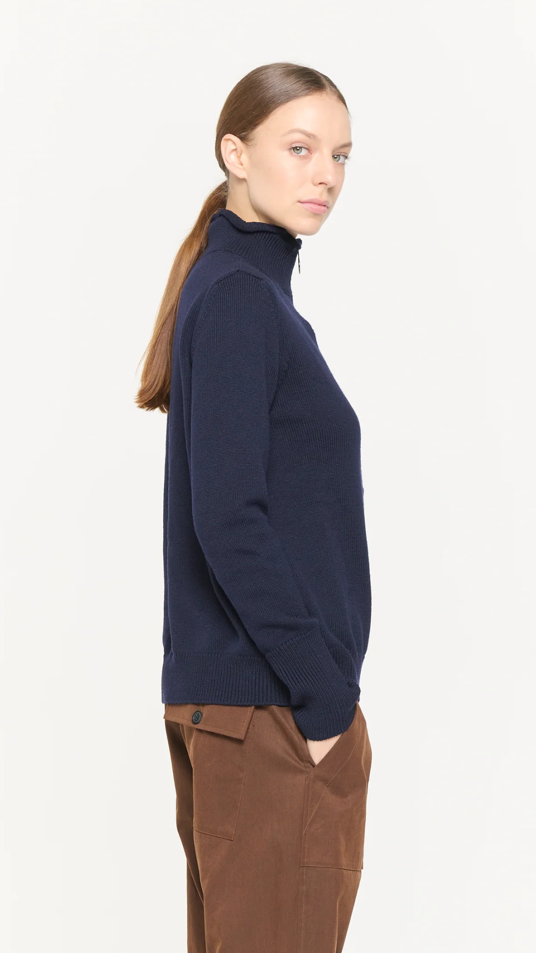 Plan C L/S Polo Shirt with Zipper in Dark Blue