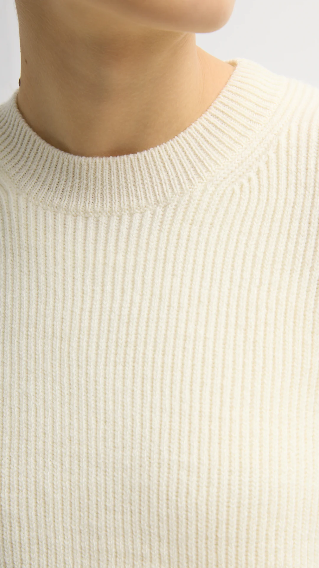 Tibi Cardigan Stitch Split Front Crewneck in Ivory