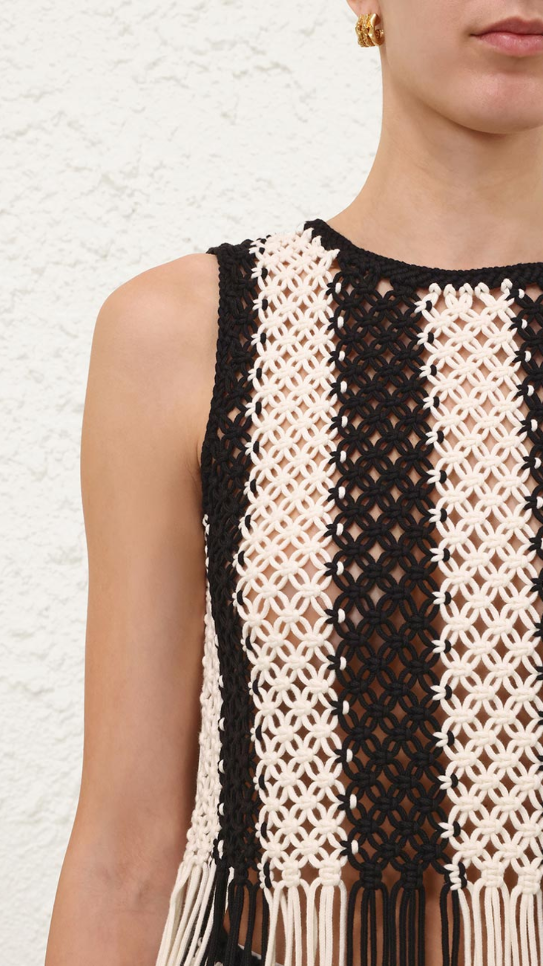 Zimmermann Wanderlust Macrame Tank in Black/Ivory