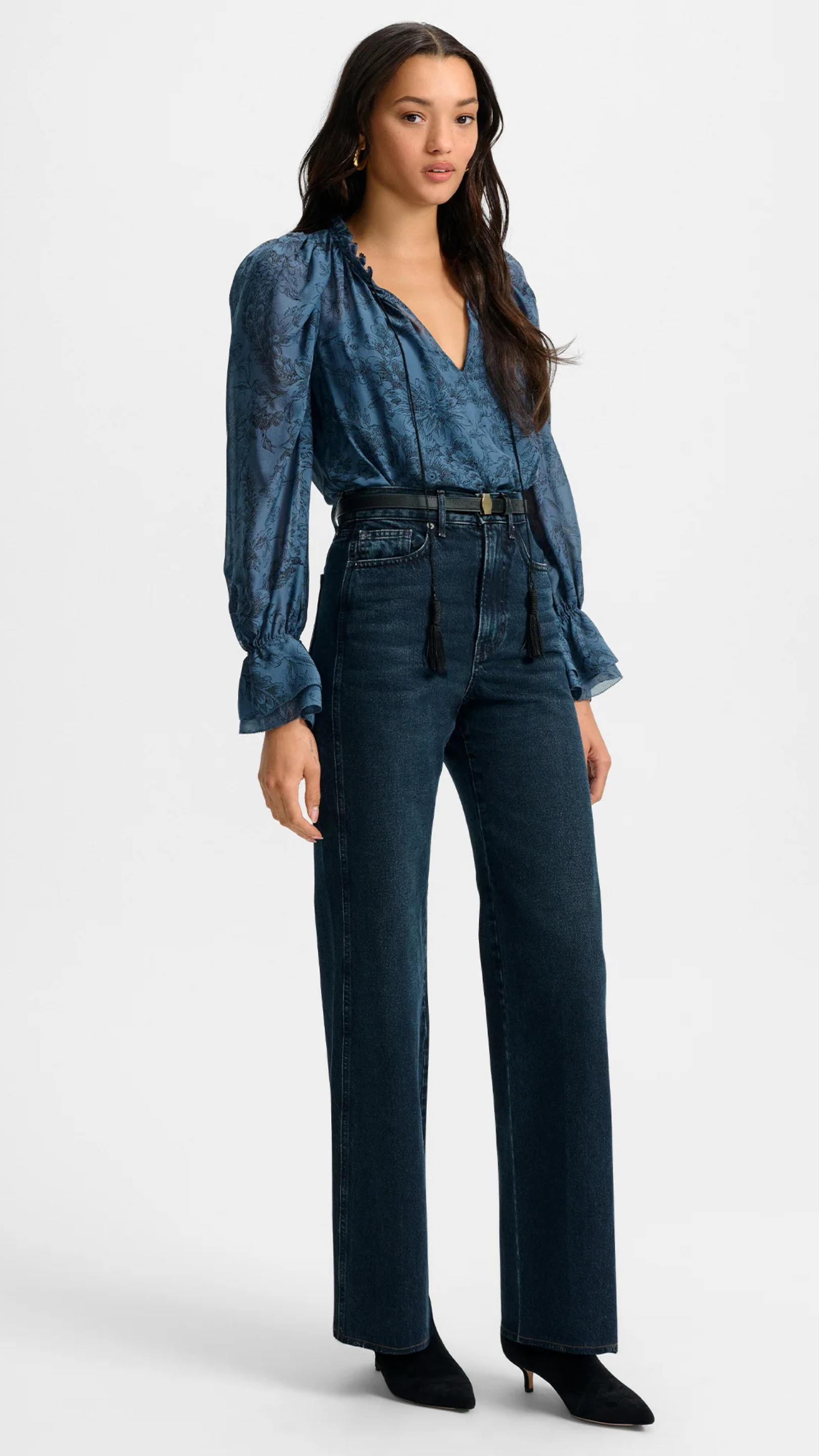 Veronica Beard Taylor High Rise Wide Leg Jean in Dark Midnight