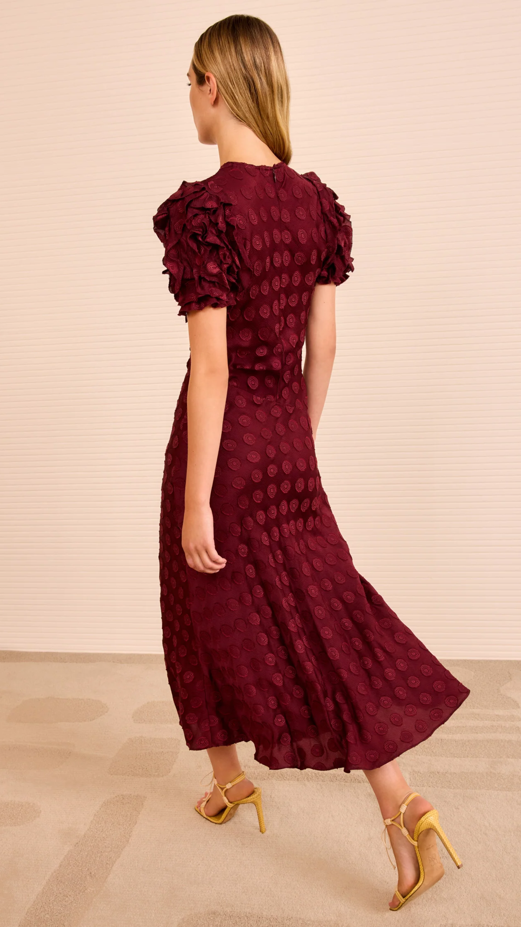 Ulla Johnson Elvia Ruffle Sleeve Midi Dress in Claret