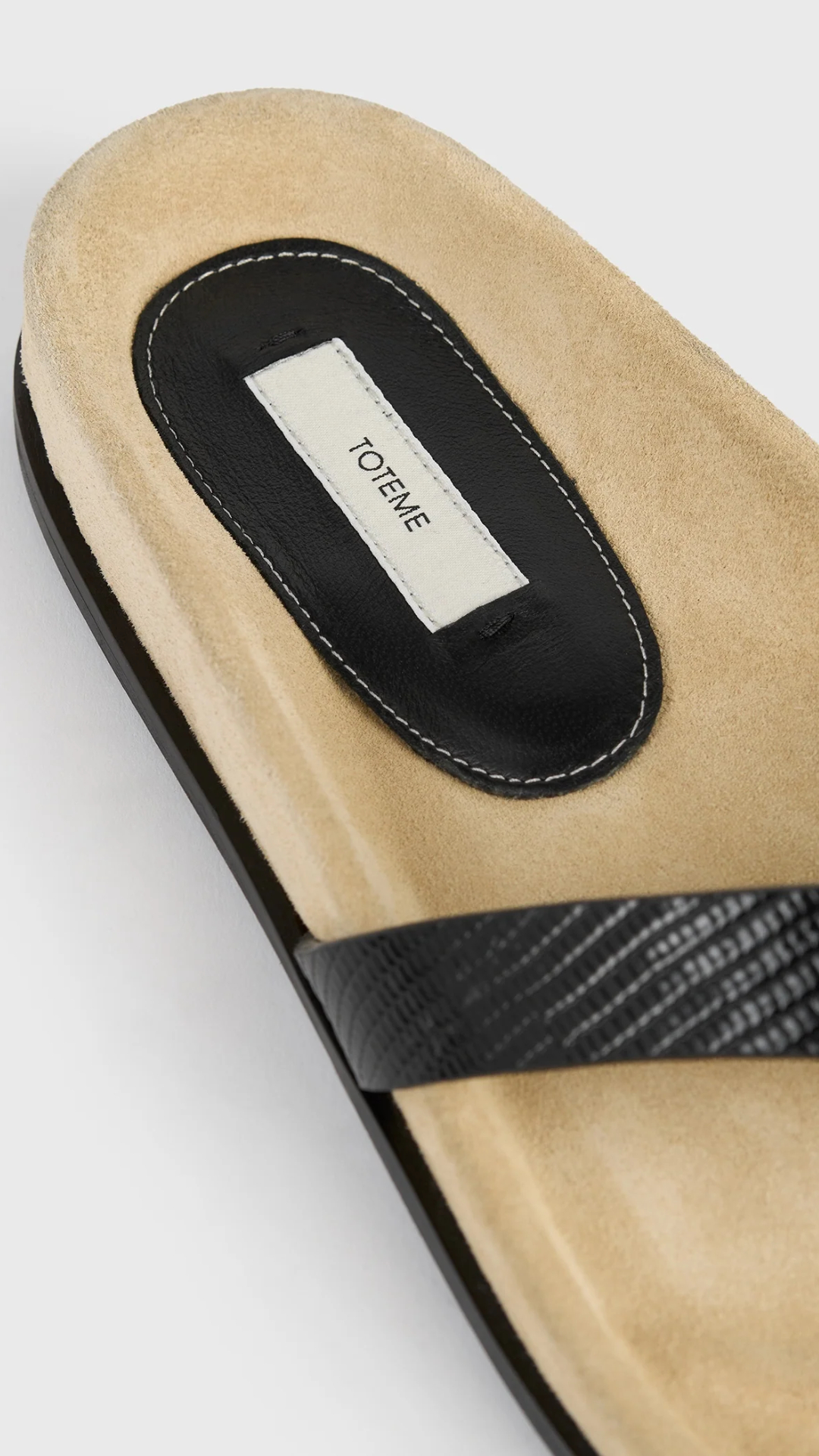 Toteme Swift Lizzard Embossed Sandals in Beige/Black