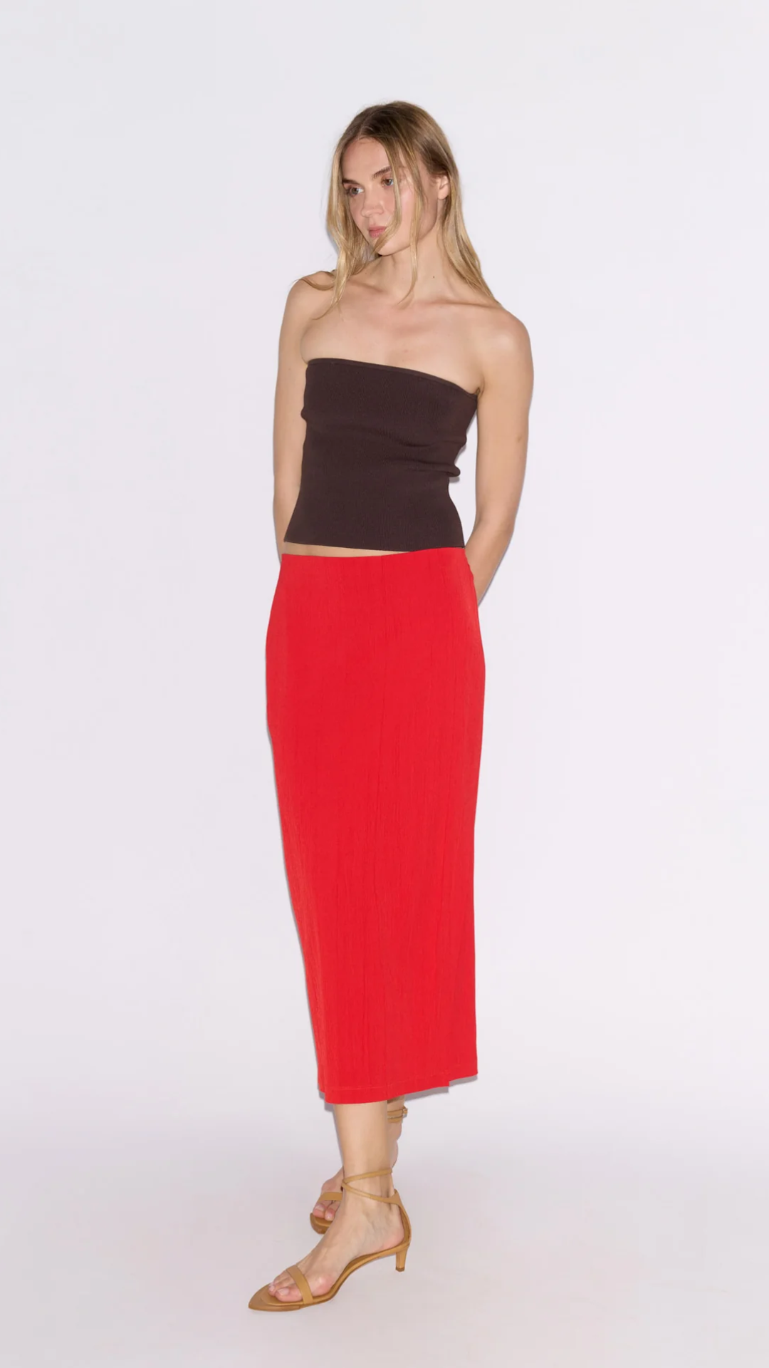 Tibi Creased Stretch Crepe Skirt in Red