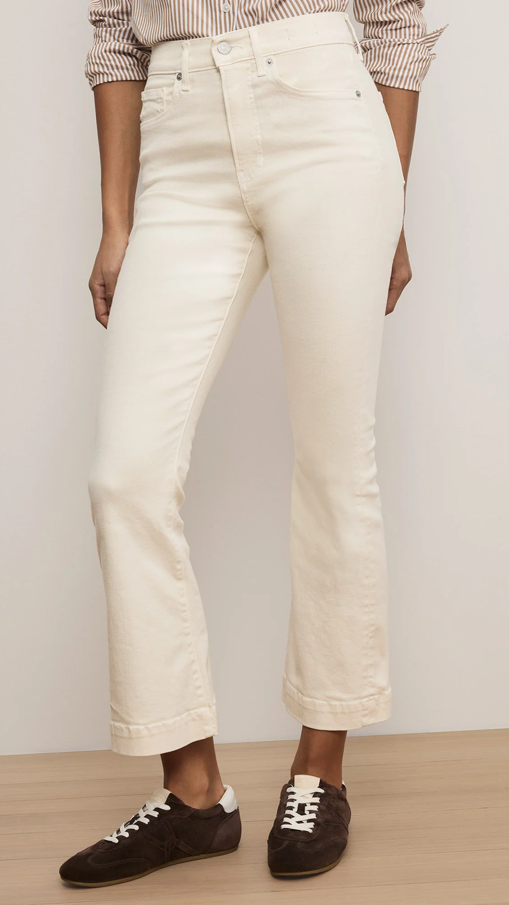 Veronica Beard Carson High Rise Ankle Flare Jean in Ecru