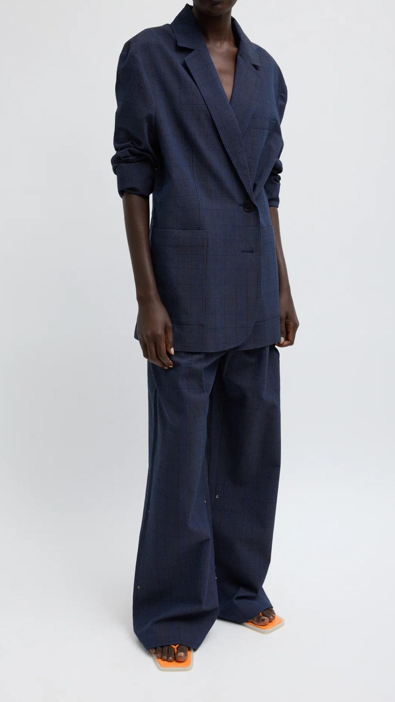 Tibi Menswear Crepon Liam Blazer in Navy Multi