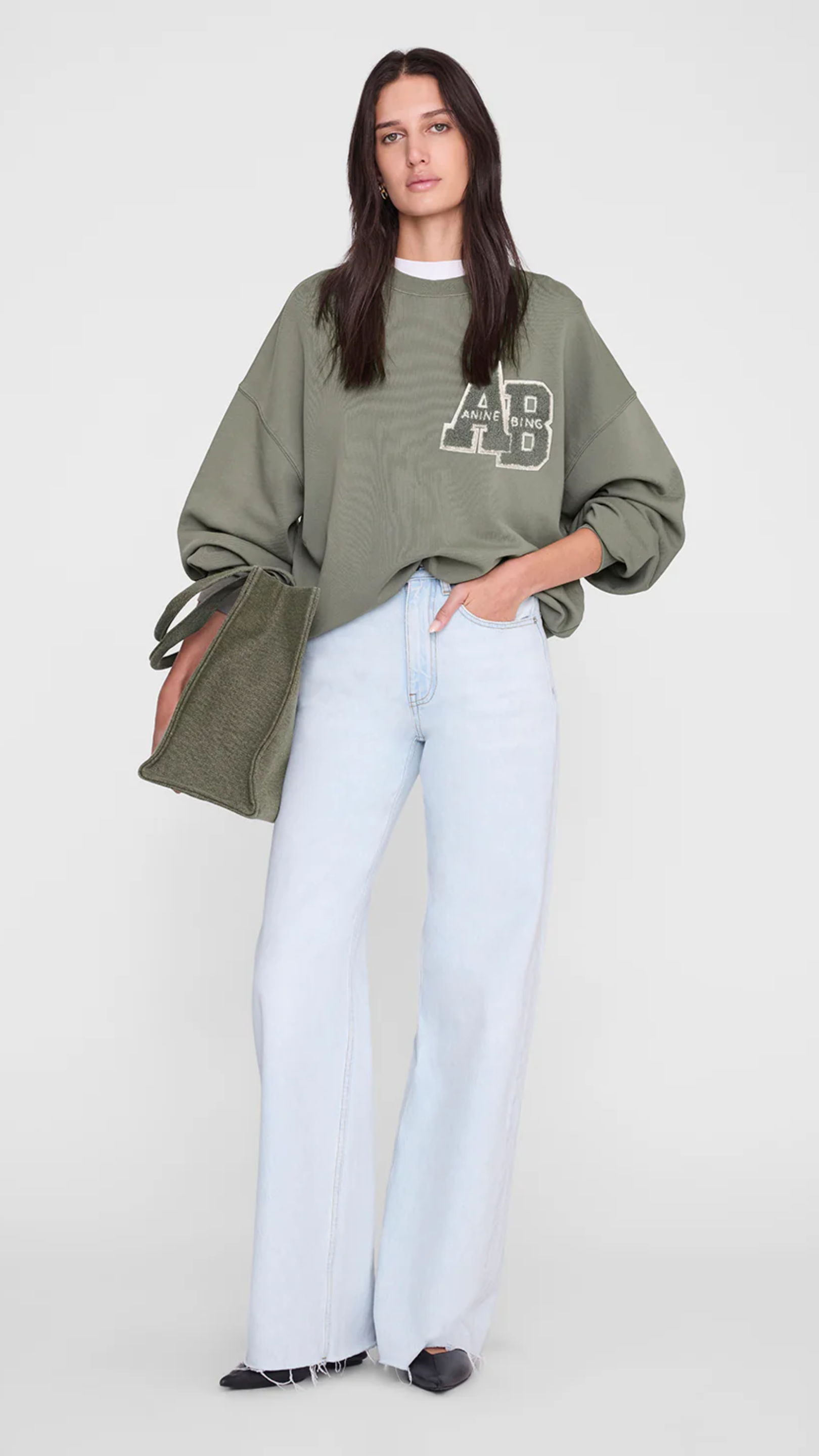 Anine Bing Miles Letterman Sweatshirt in Sage