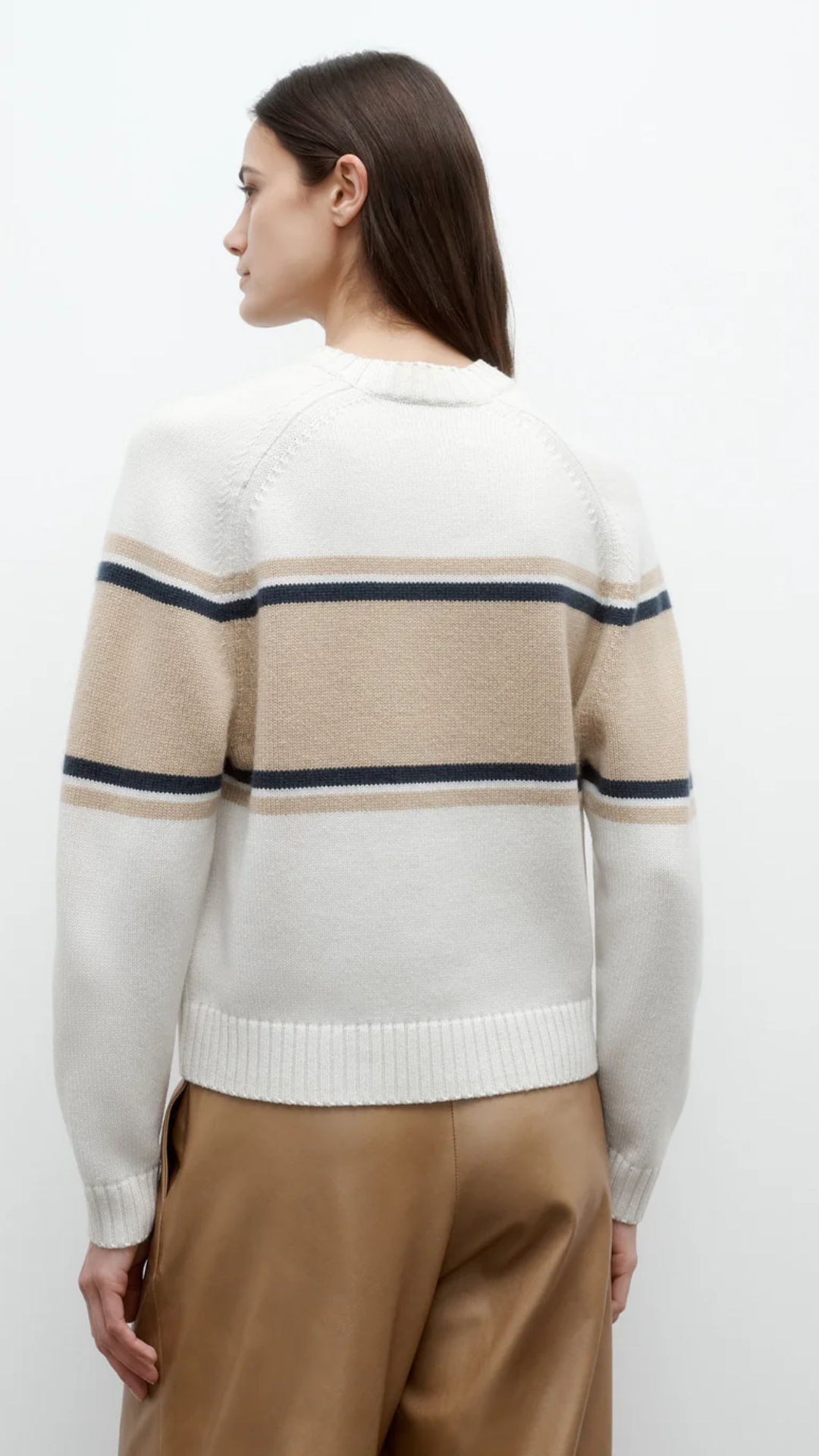 TWP Saddle Crew Neck with Stripes in Cream/Twine
