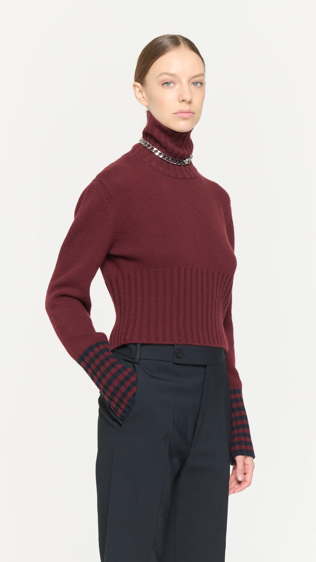 Plan C L/S Turtleneck Knit in Blue Burgundy