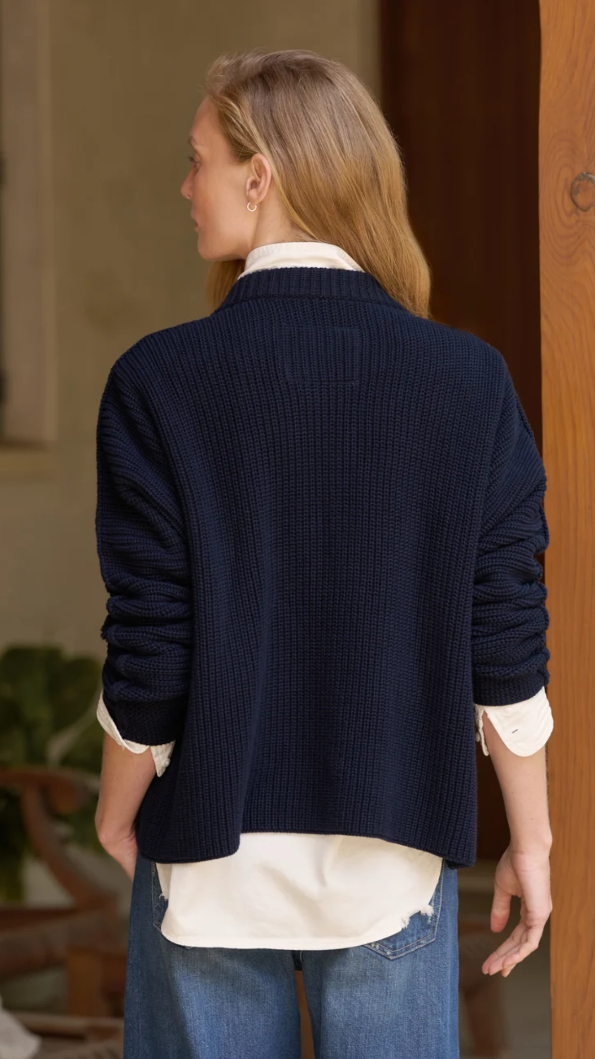 Frank & Eileen Montecito Crew Neck Cardigan in Marine