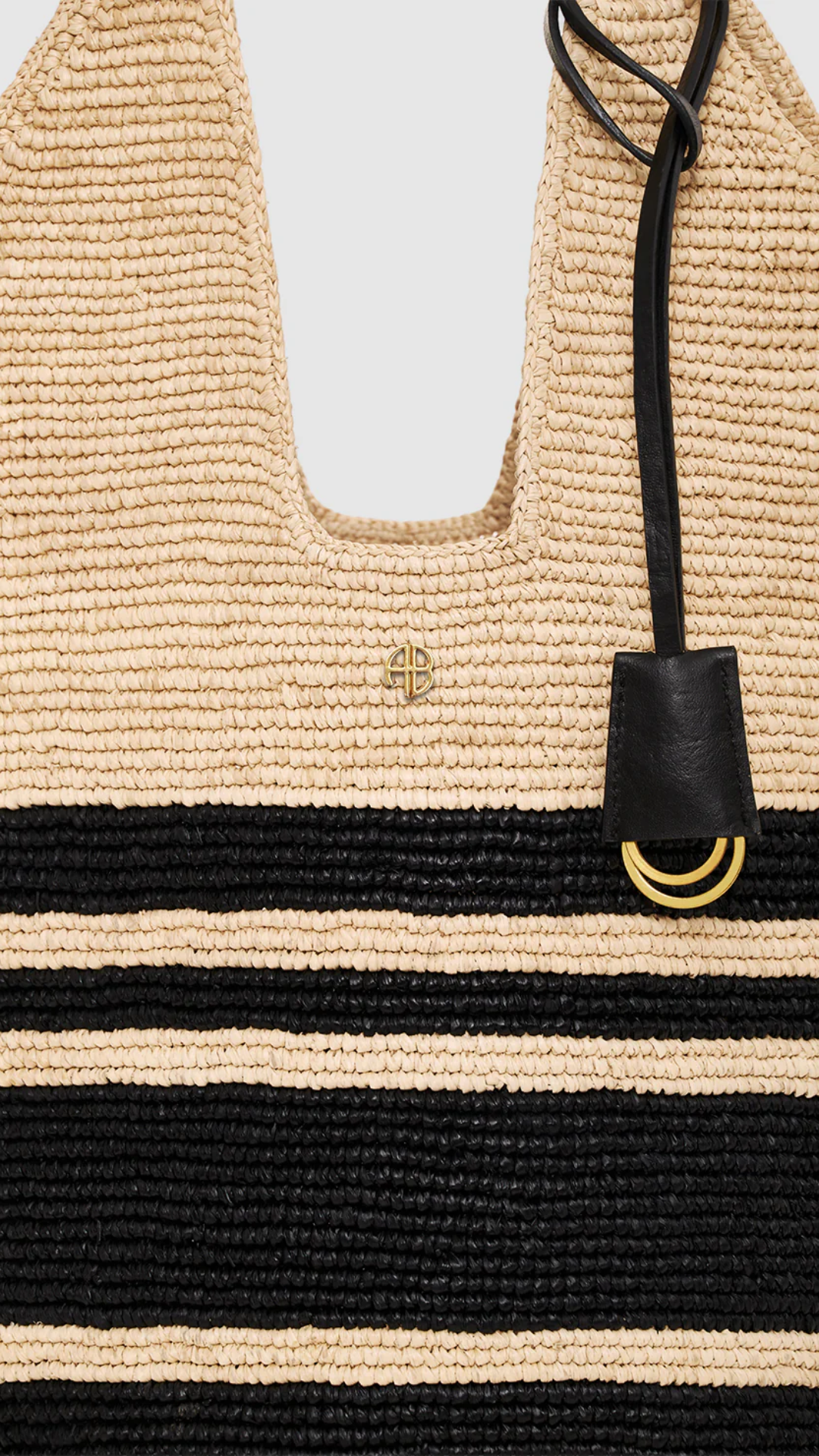 Anine Bing Leah Stripes Hobo Raphia in Black and Natural Stripe