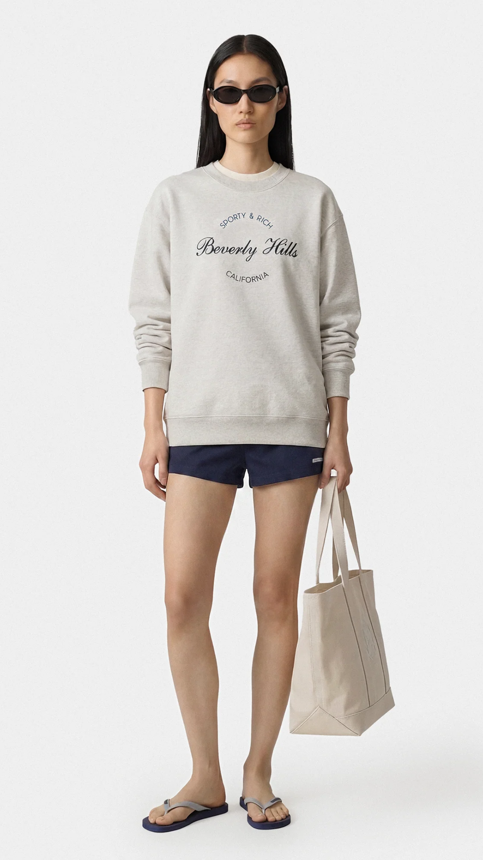Sporty & Rich Beverly Script Crewneck in Heather Gray