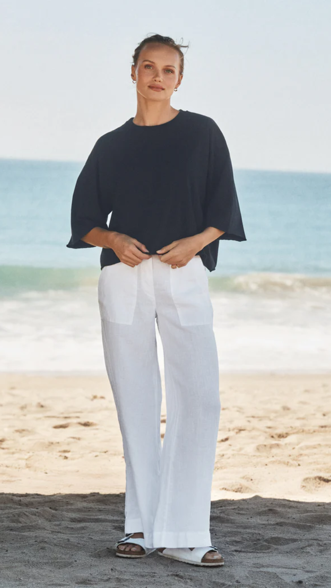 Frank & Eileen Madeline Patch Pocket Pant in White Linen