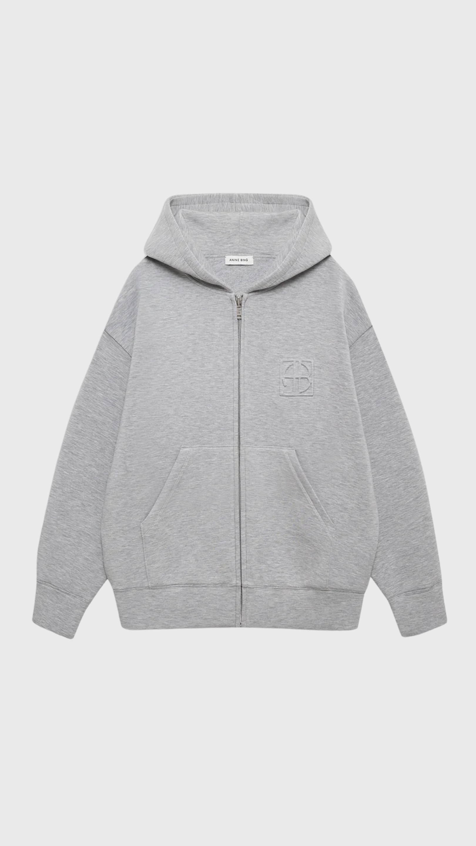 Anine Bing Bond Zip Up Hoodie Framed Monogram in Grey