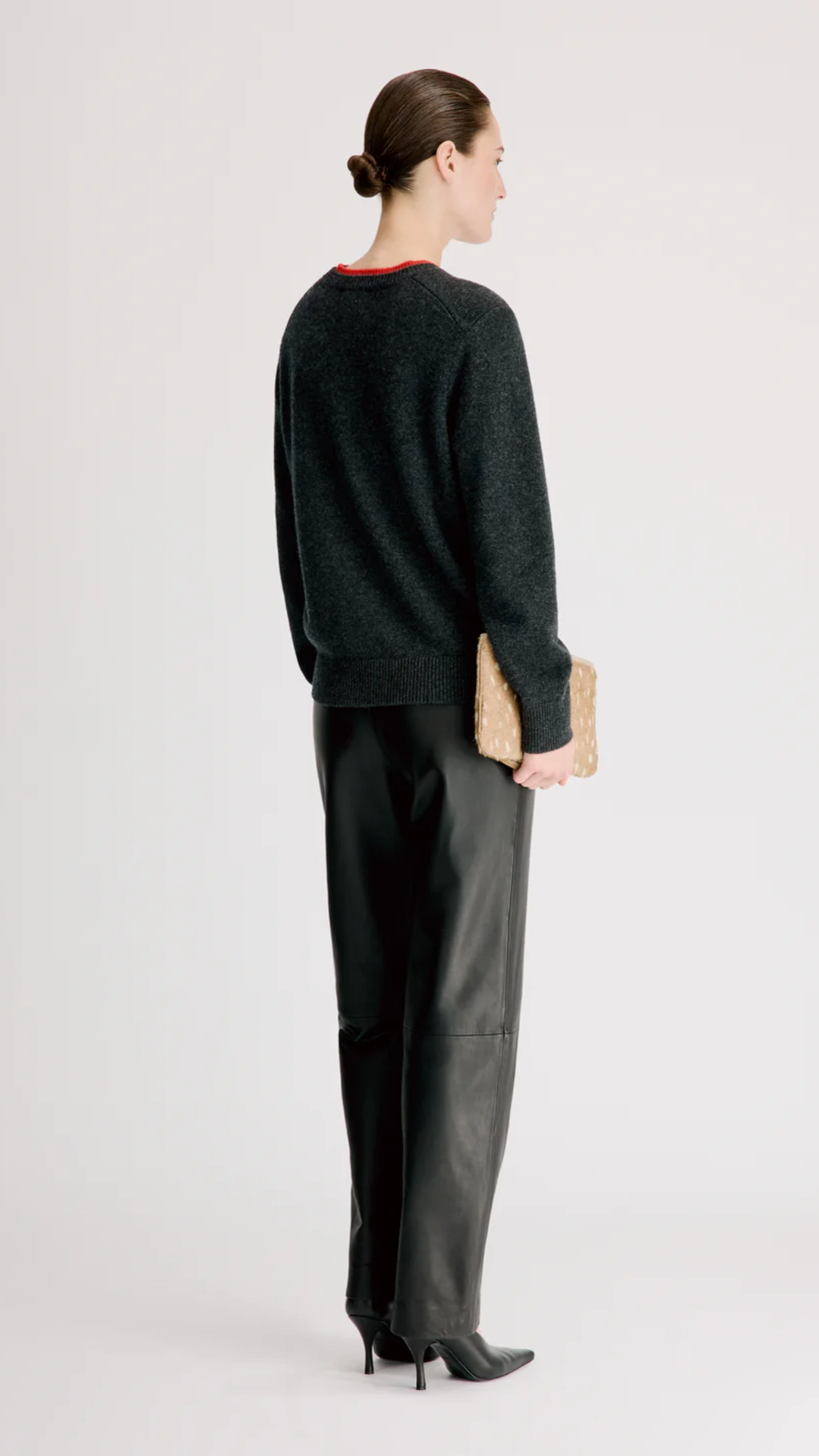 Loulou de Saison Otis Contrast Sweater in Charcoal/Red