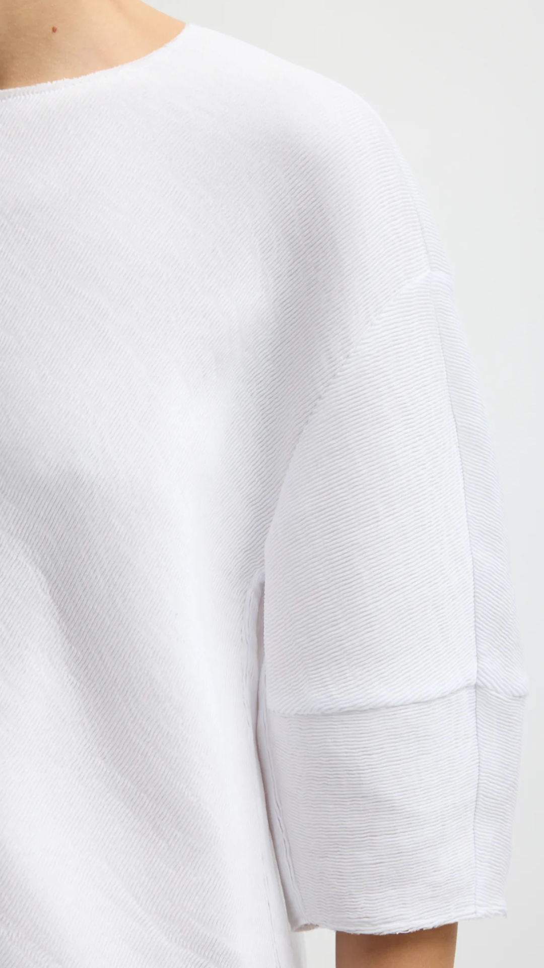Tibi Viscose Plisse Hinged Short Sleeve Top in White