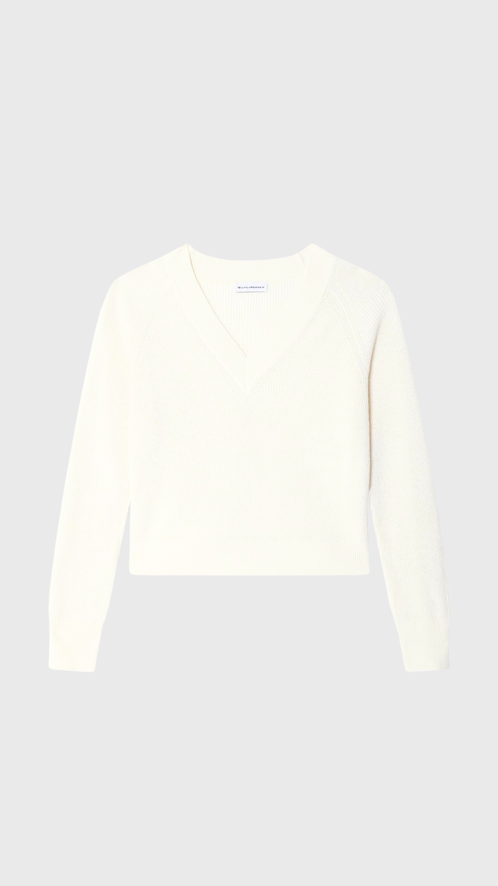 White + Warren Fine Cotton Ribbed V Neck in White
