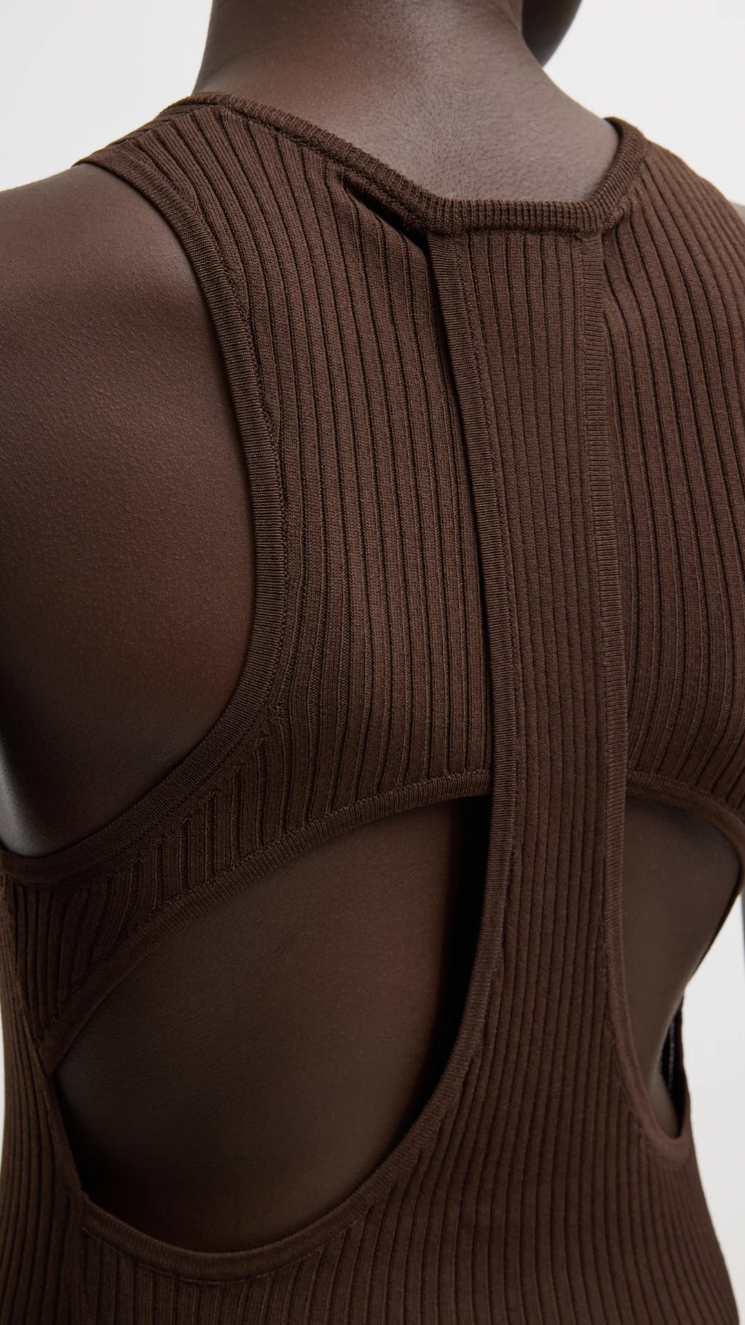 Tibi Ribbed Sweater Cut Out Tank in Hickory Brown