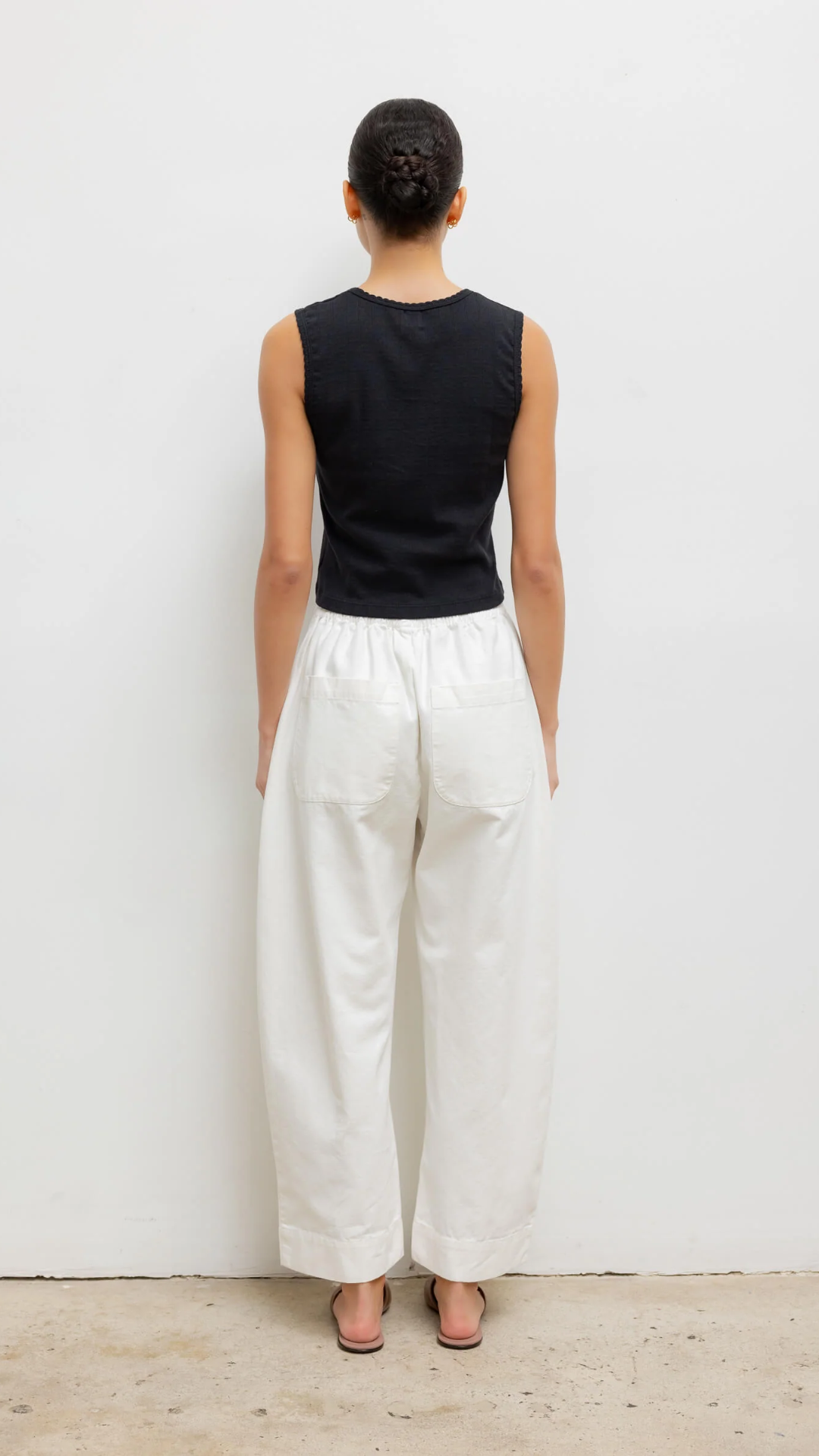LESET Pointelle Sleeveless Crew in Black