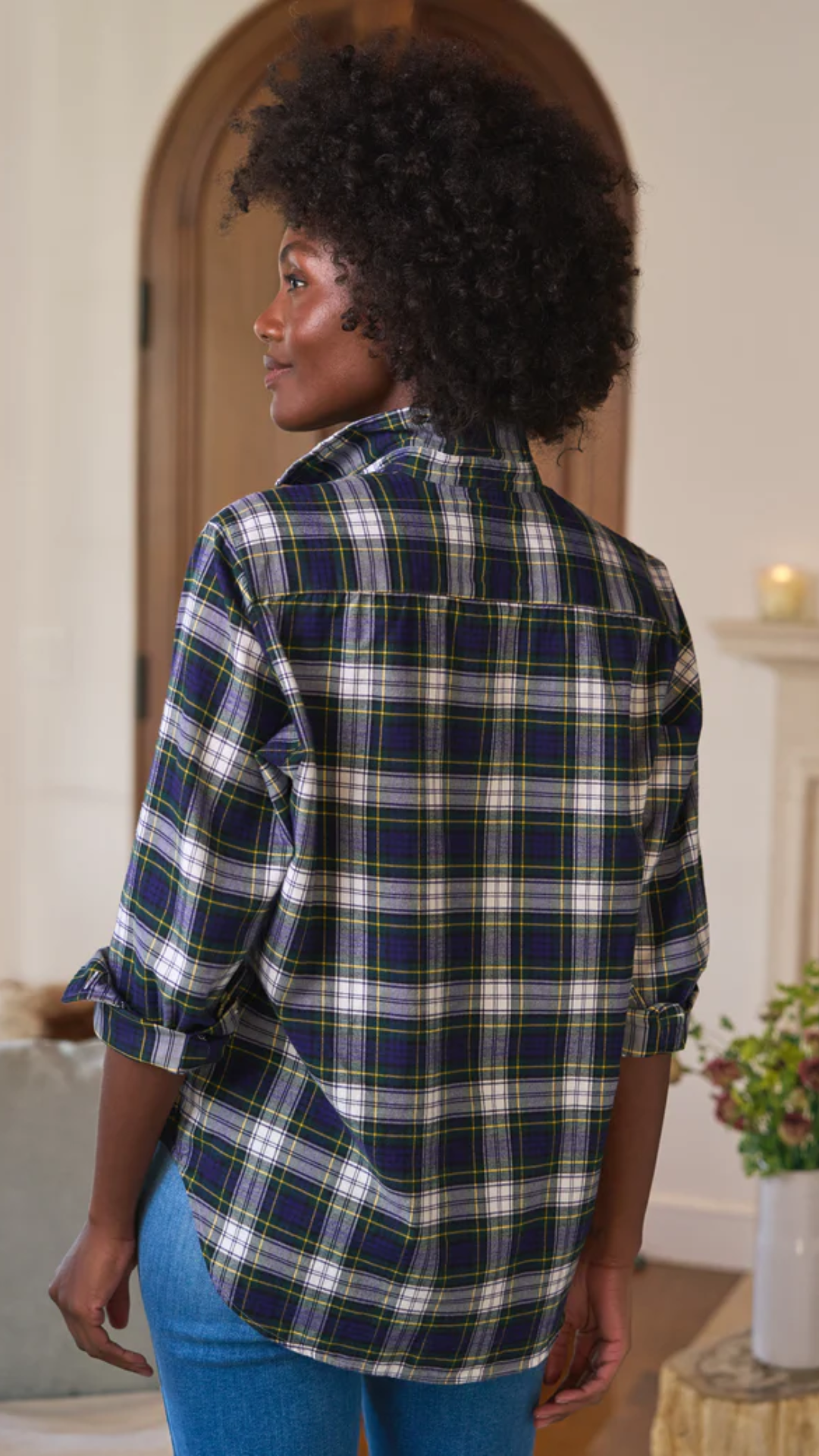 Frank & Eileen Eileen Relaxed Button Up Shirt in Blue and Green with White Plaid