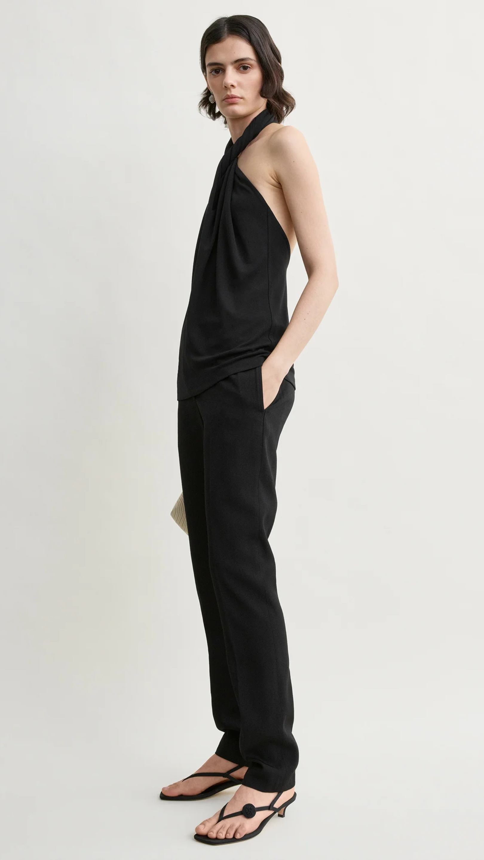 Toteme Twisted Jersey Halter Top in Black