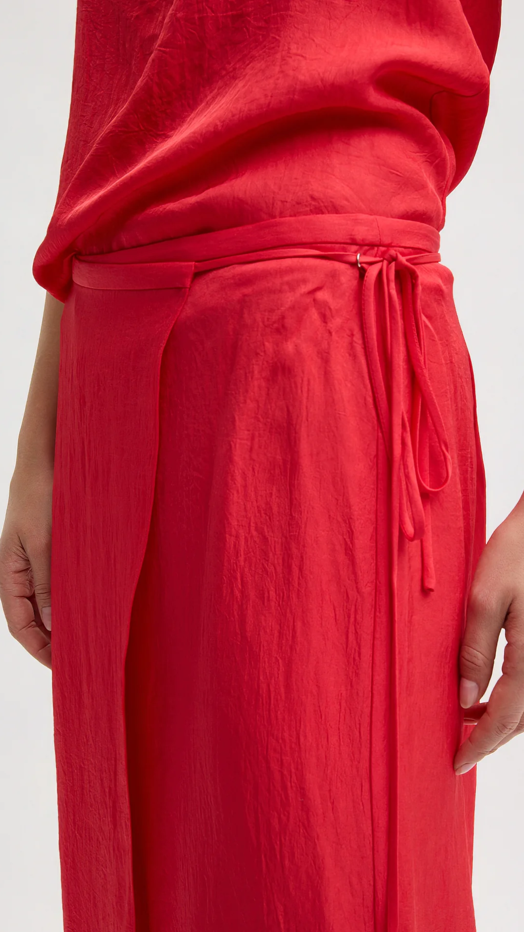 Tibi Summer Slip Wrap Skirt in Faded Red