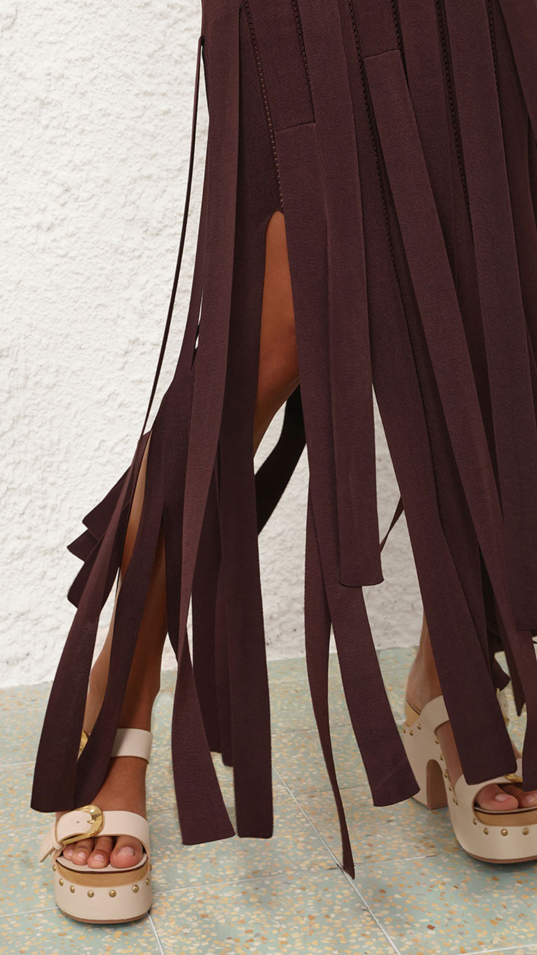 Zimmermann Luna Fringe Midi Dress in Chocolate