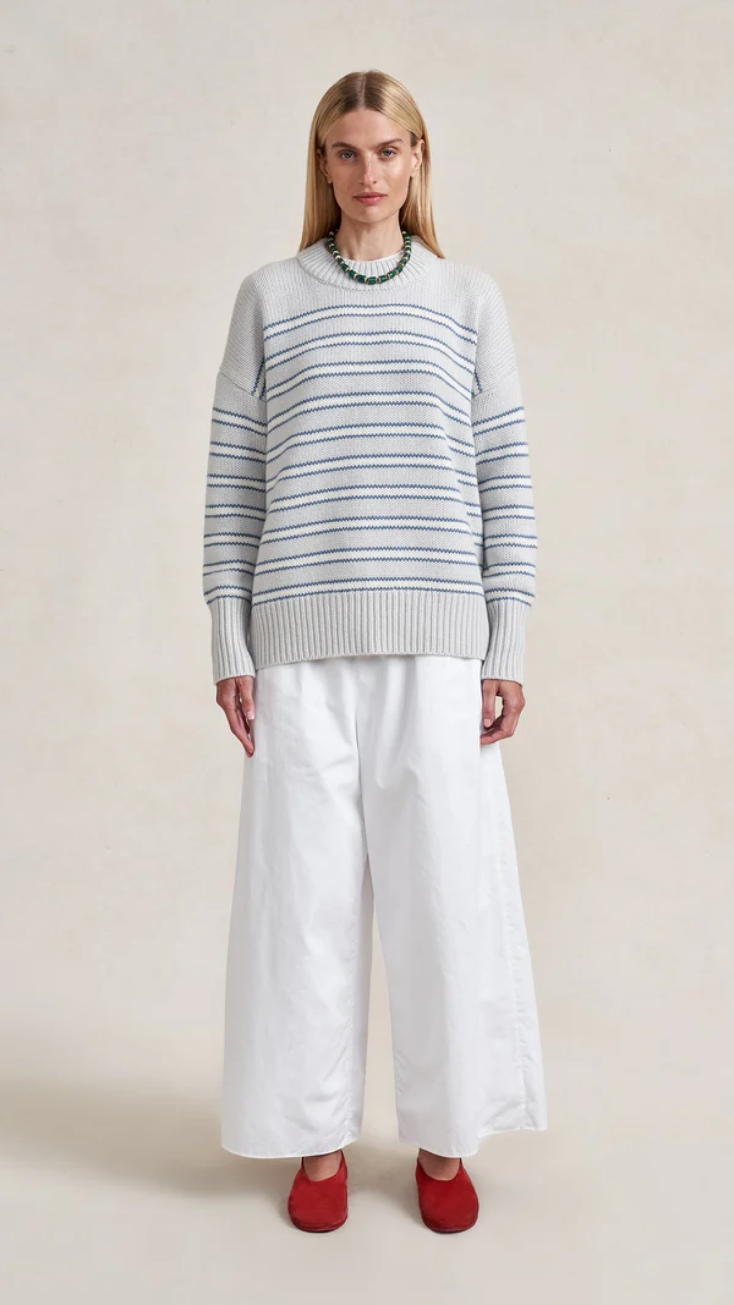 La Ligne Multi Stripe Marin Sweater in Stone/Denim Blue
