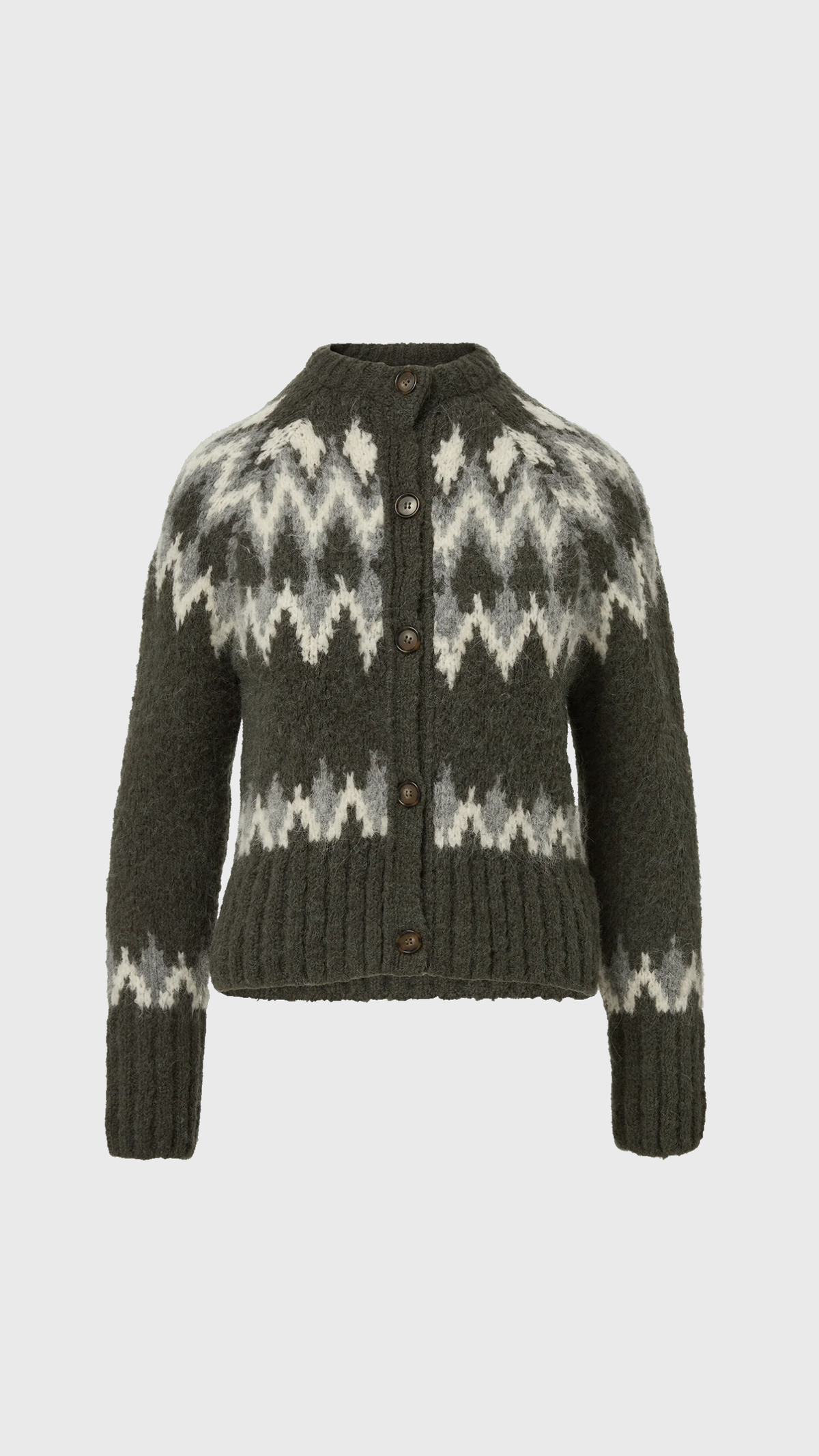 Veronica Beard Christina Fair Isle Cardigan in Green Shadow Multi