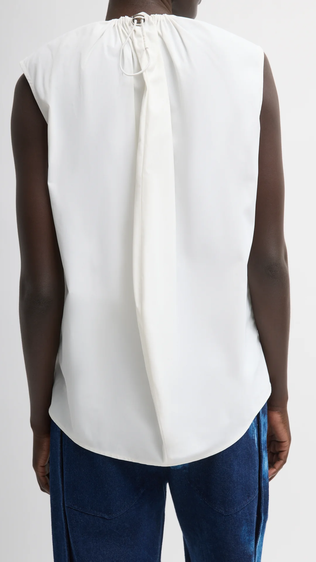 Tibi Lotte Nylon Shirred Neck Top in White