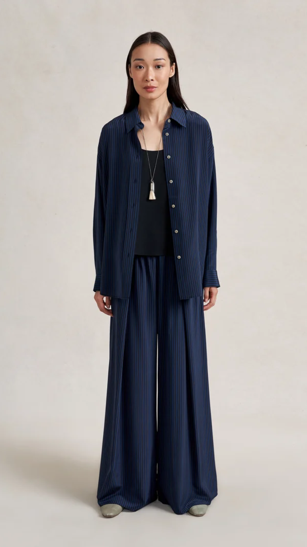 La Ligne Shelby Shirt in Navy Stripe