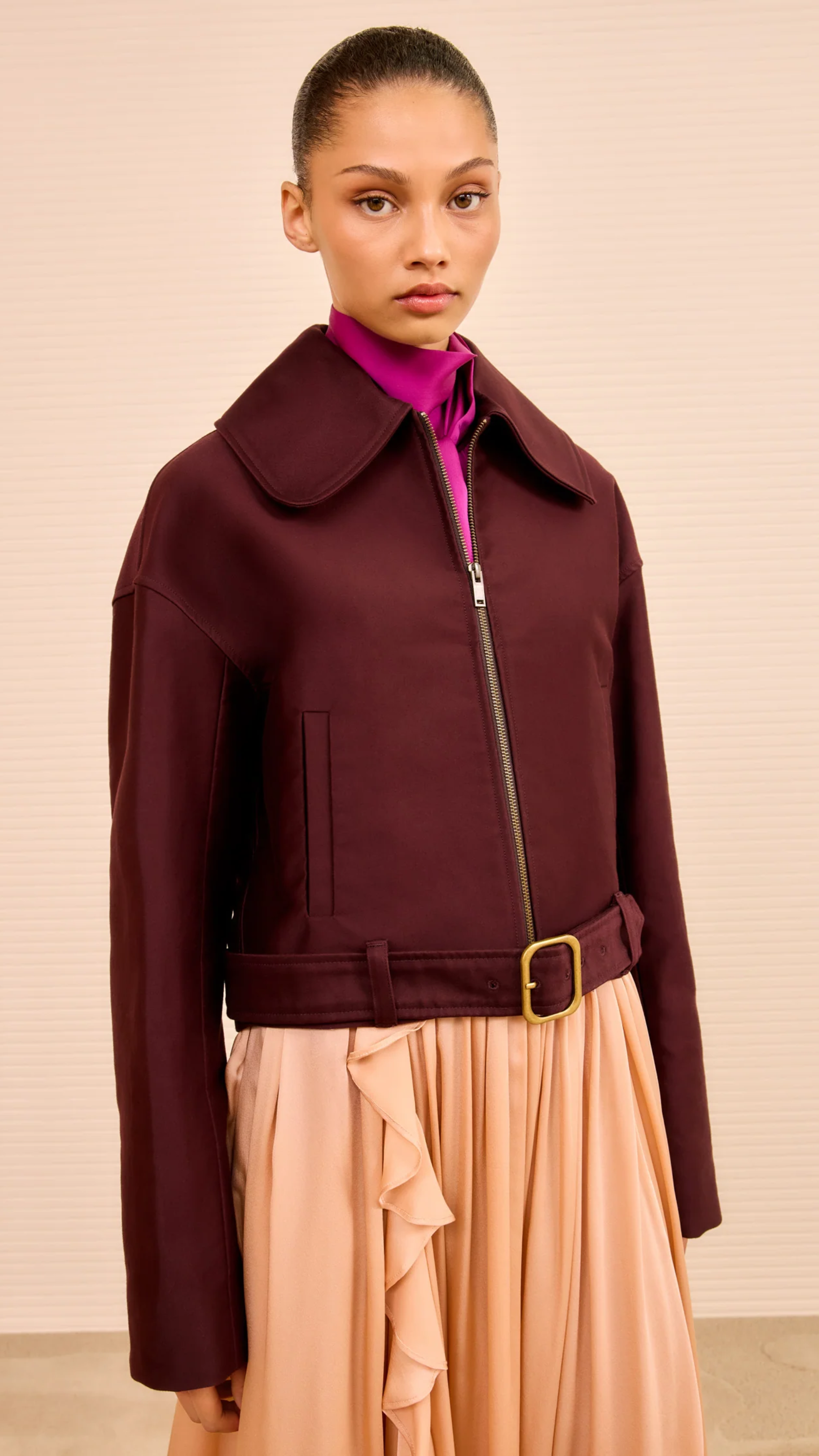 Ulla Johnson Signal Cropped Belted Jacket in Claret