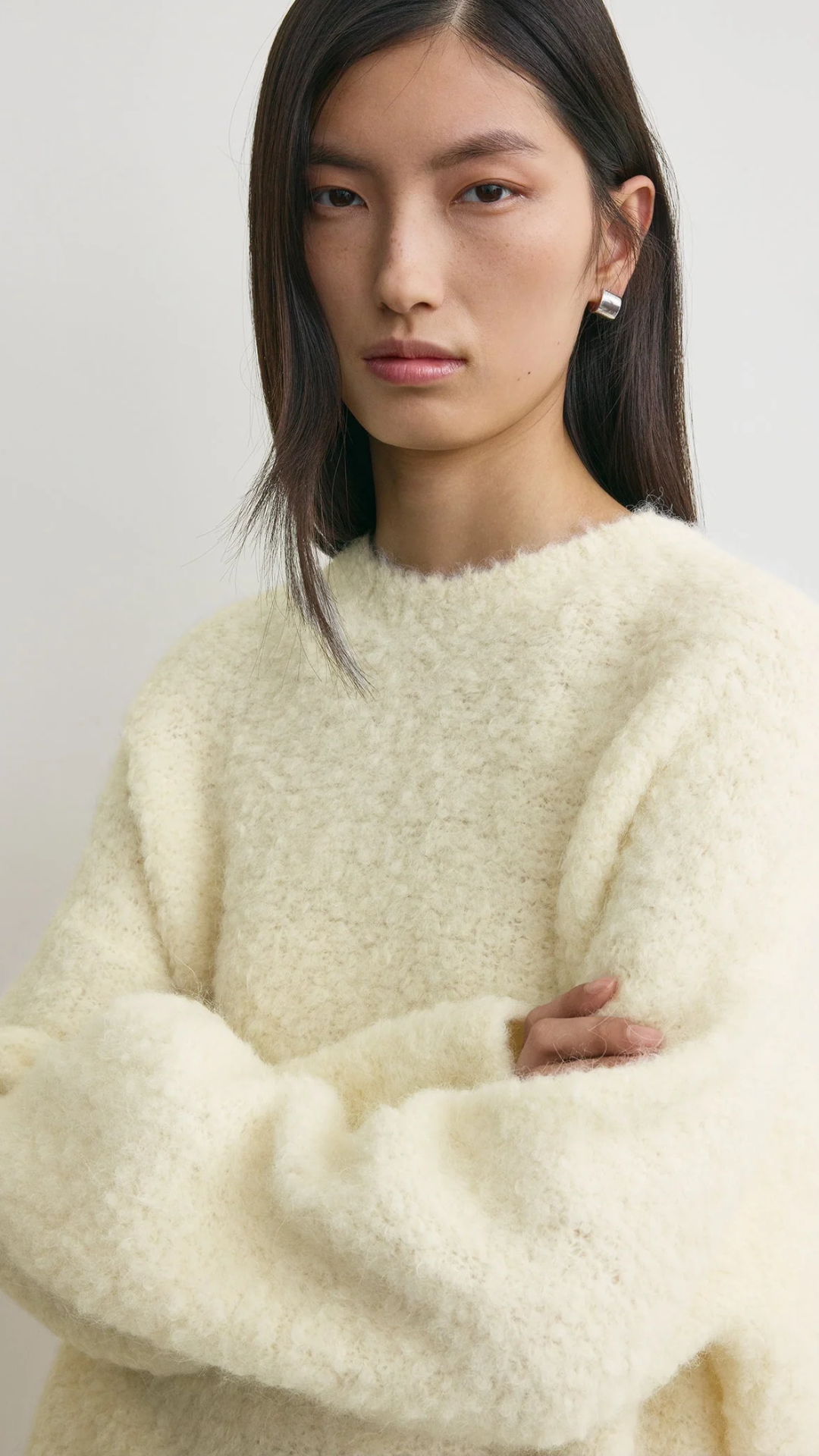 Toteme Boxy Boucle Knit Sweater in Milk
