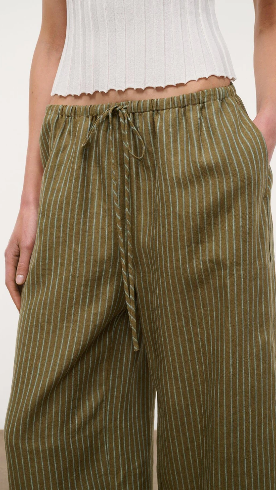 Staud Mateo Linen Pant in Porto Stripe