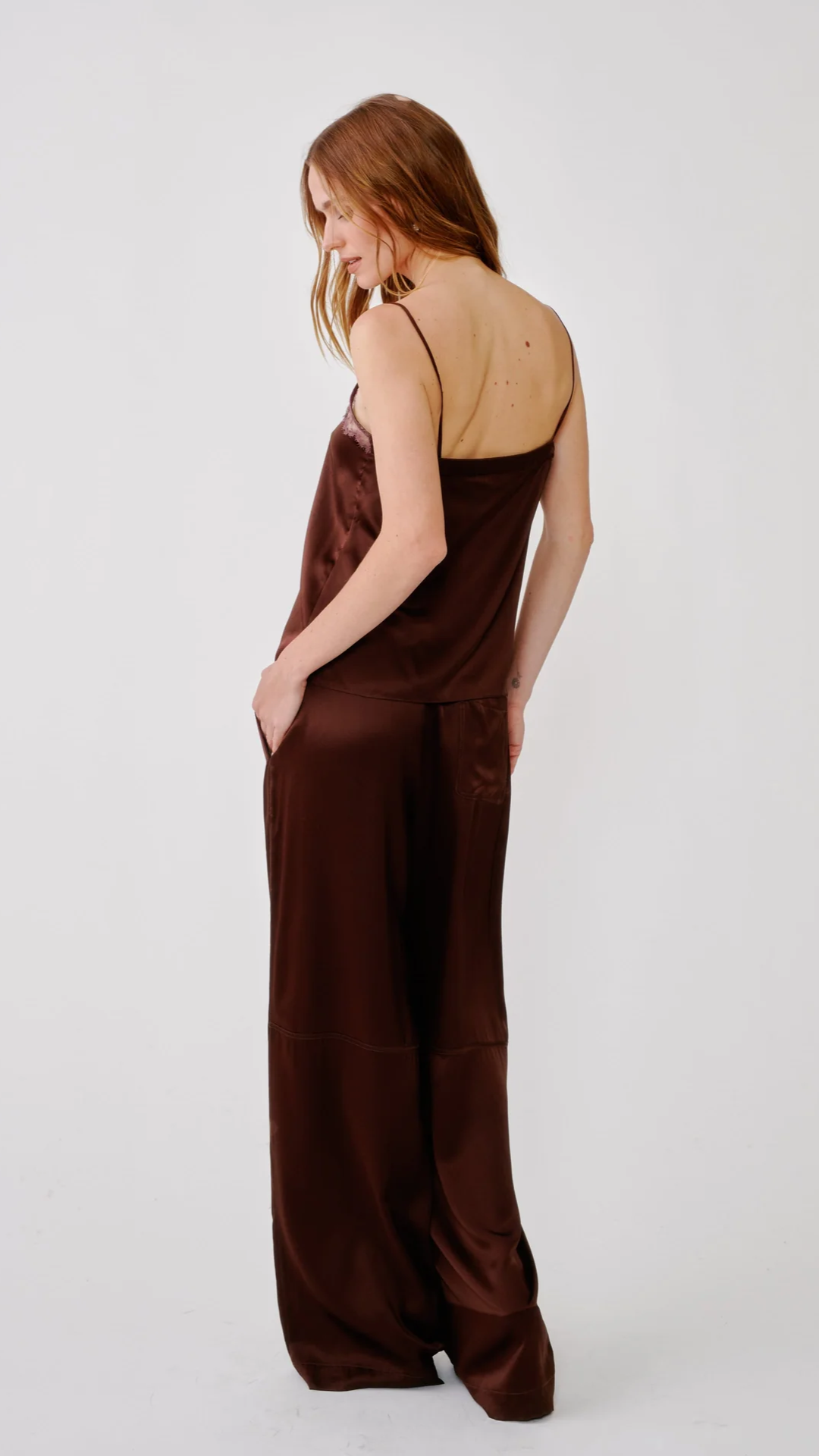 Sablyn Haya Lace Trim Square Neck Cami in Cinnabar